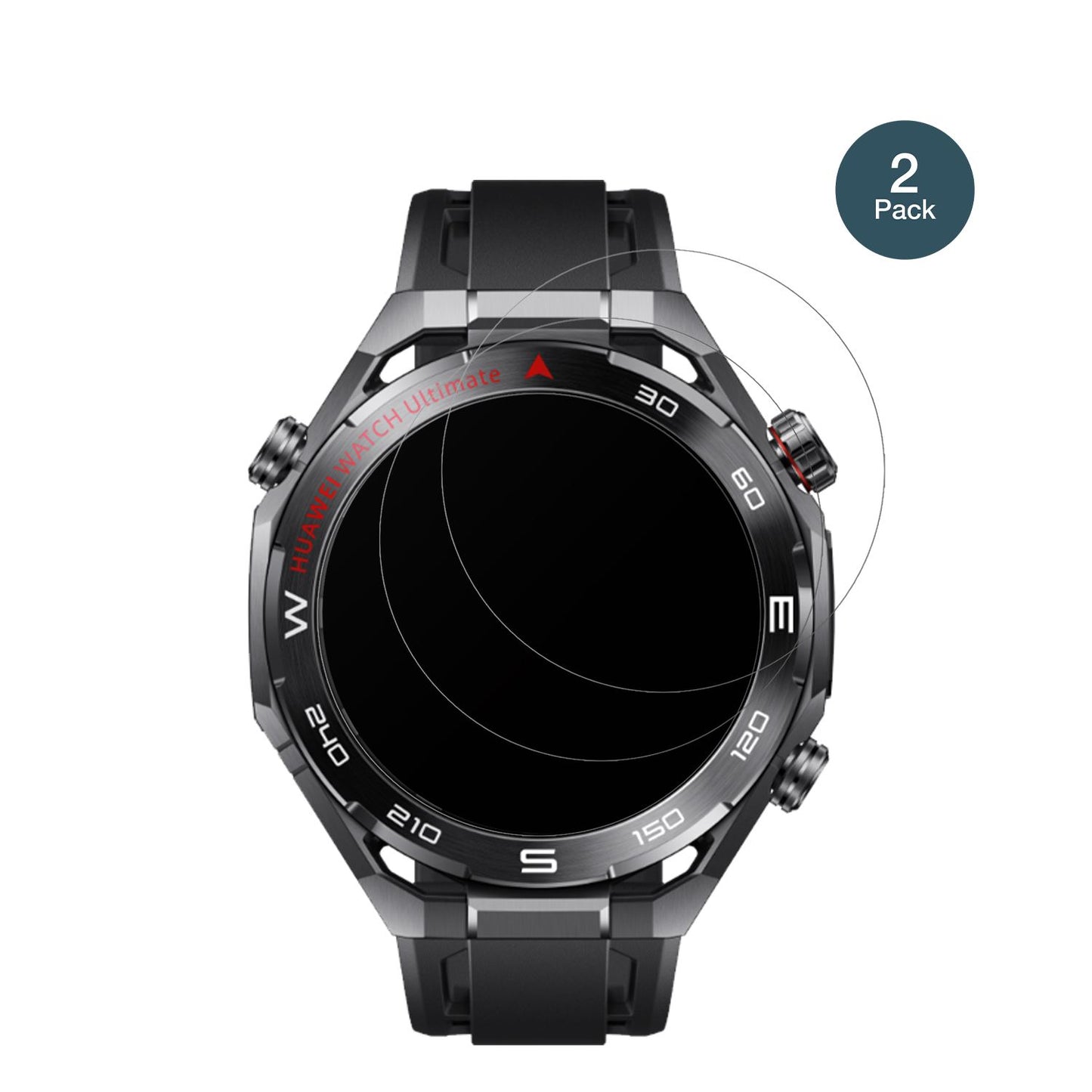HuaweiWatch Ultimate 2 Black mit aufgebrachter dipos Panzerfolie, die lästige Fingerabdrücke minimiert