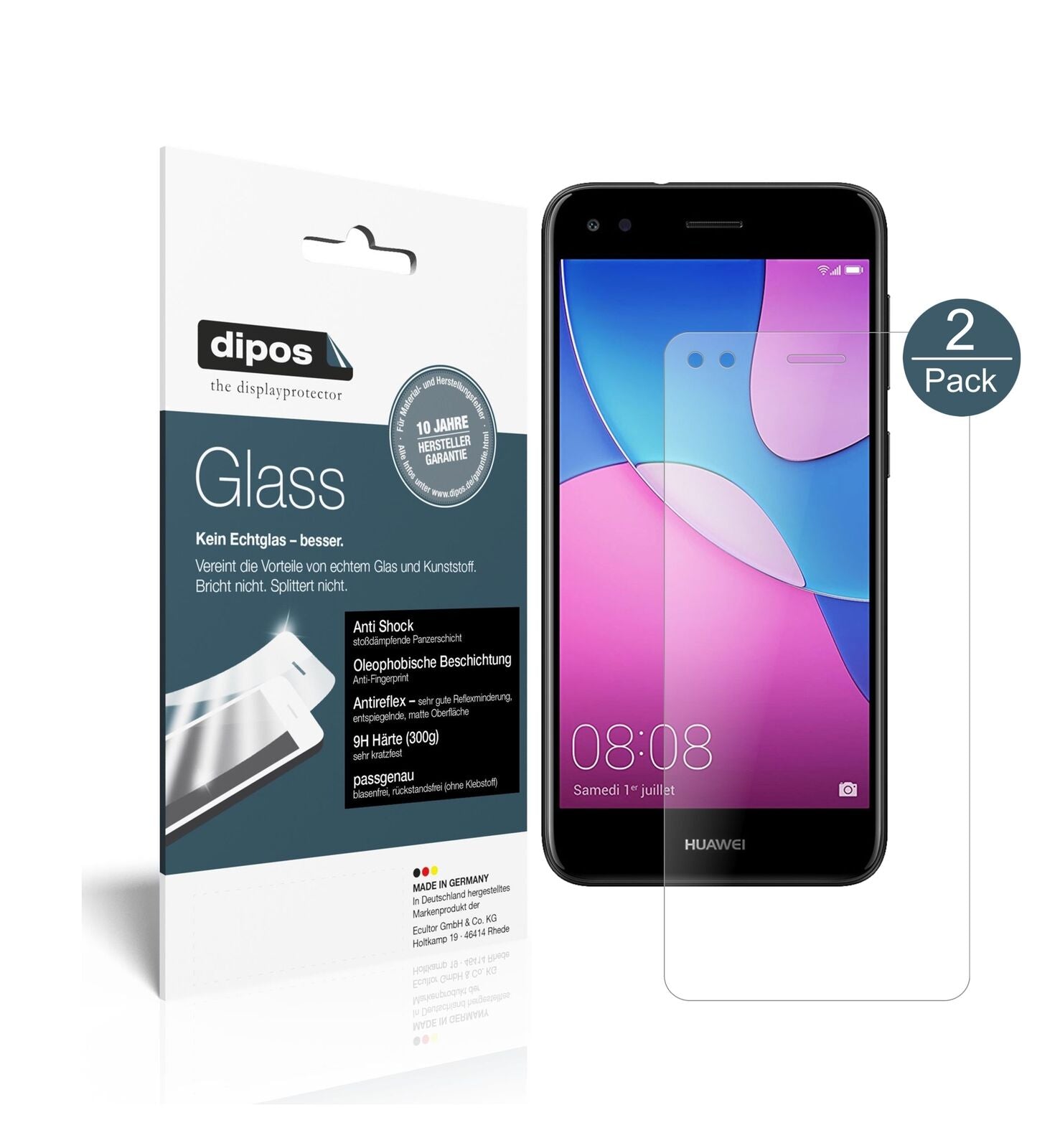 HuaweiY6 Pro 2017 mit aufgebrachter dipos Panzerfolie, die lästige Fingerabdrücke minimiert
