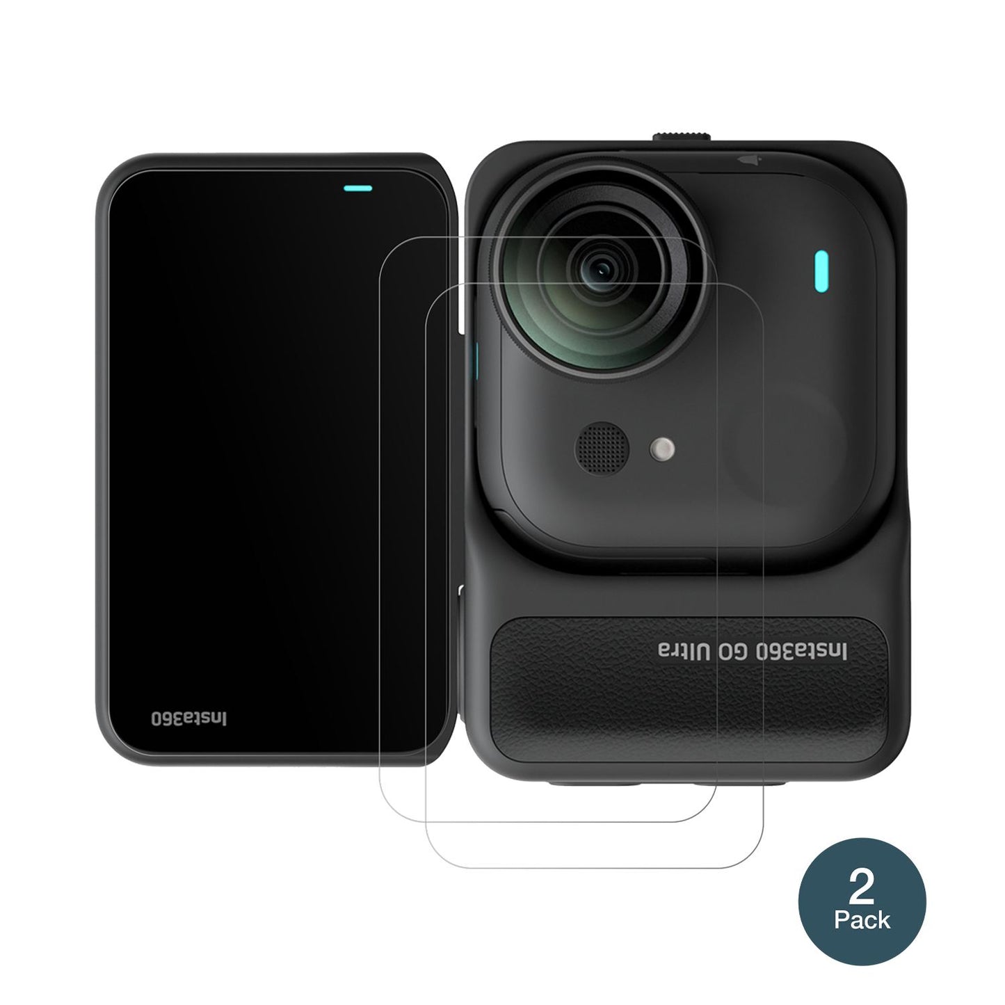 Insta360Go Ultra mit aufgebrachter dipos Panzerfolie, die lästige Fingerabdrücke minimiert