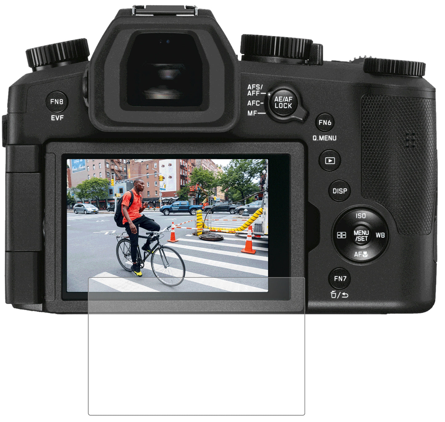 LeicaV-Lux 5 mit aufgebrachter dipos Panzerfolie, die lästige Fingerabdrücke minimiert