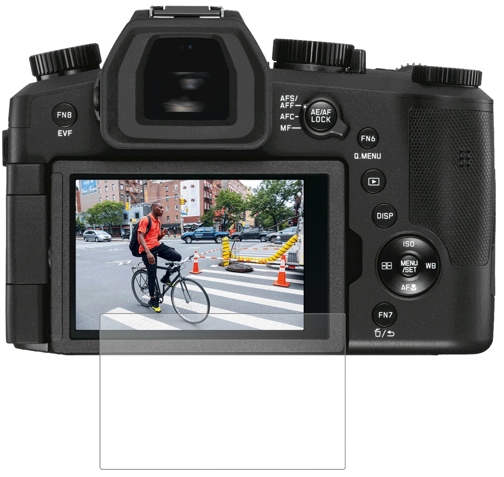 LeicaV-Lux 5 mit aufgebrachter dipos Panzerfolie, die lästige Fingerabdrücke minimiert