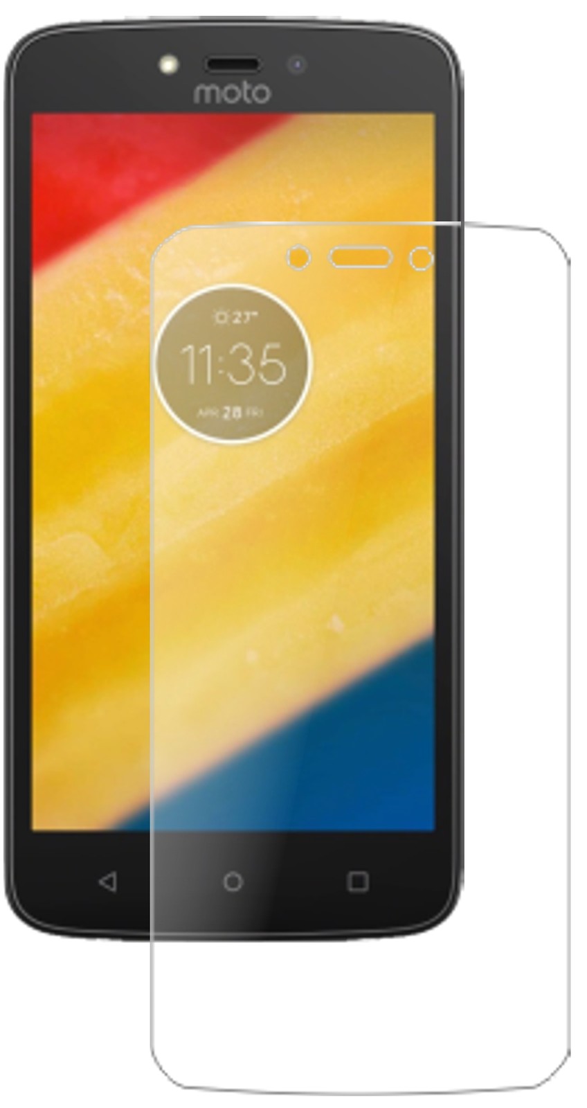 LenovoMoto C Plus mit aufgebrachter dipos Panzerfolie, die lästige Fingerabdrücke minimiert