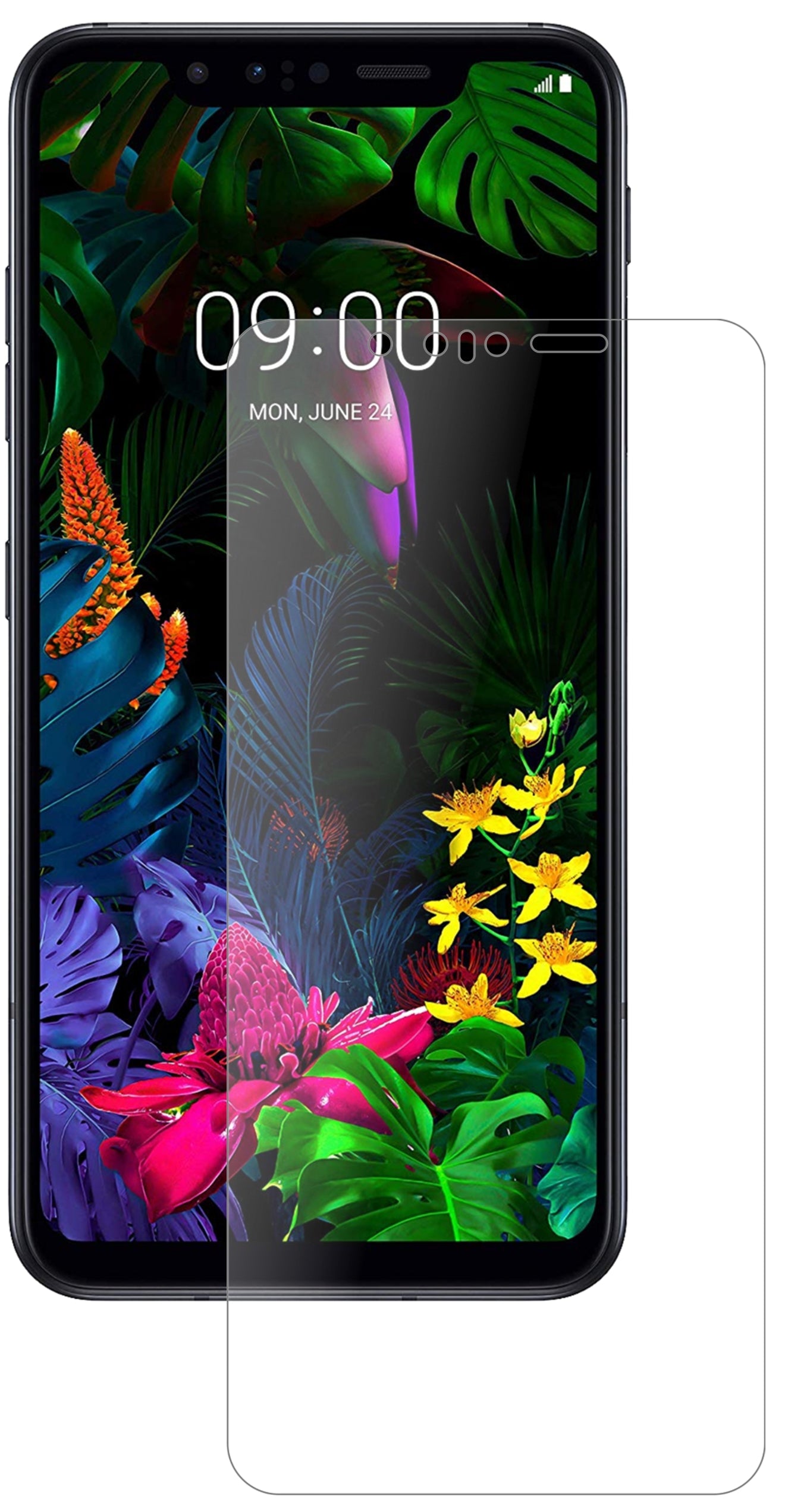 LGG8s ThinQ mit aufgebrachter dipos Panzerfolie, die lästige Fingerabdrücke minimiert