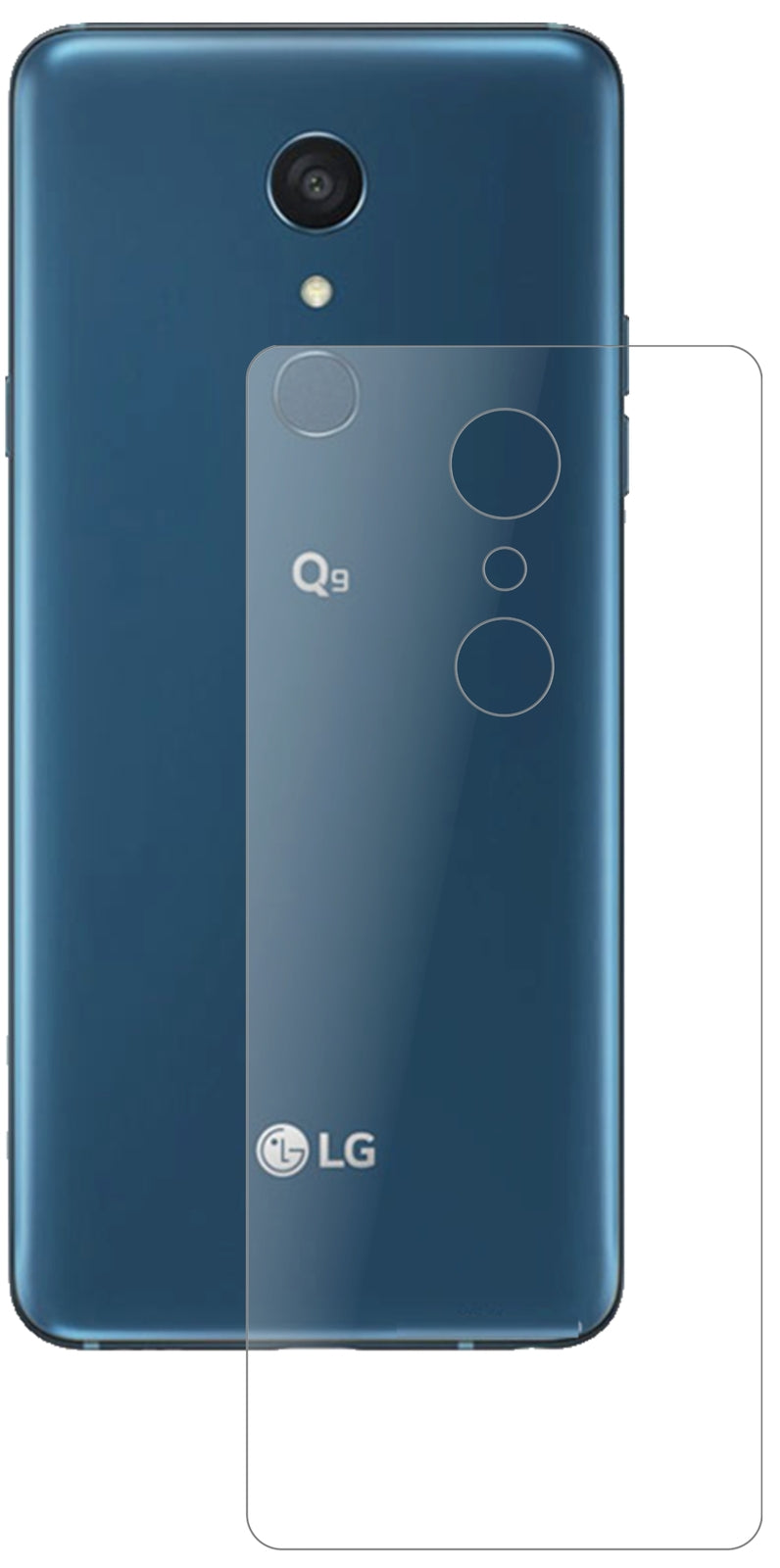 LGQ9 One Rückseite mit aufgebrachter dipos Panzerfolie, die lästige Fingerabdrücke minimiert