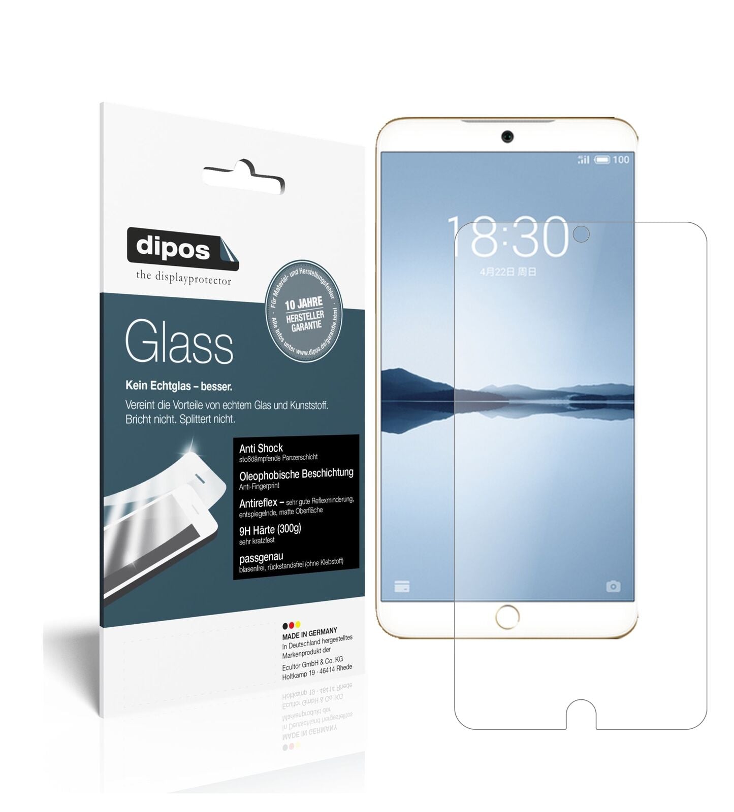 Meizu15 Plus mit aufgebrachter dipos Panzerfolie, die lästige Fingerabdrücke minimiert