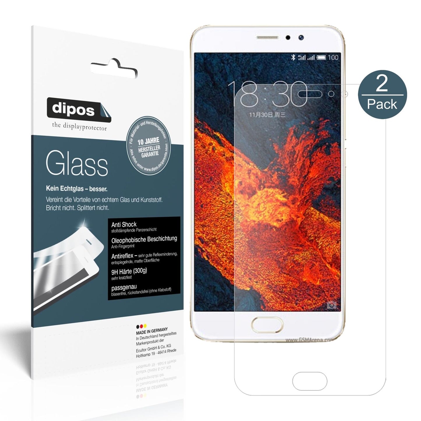 MeizuPro 6 Plus mit aufgebrachter dipos Panzerfolie, die lästige Fingerabdrücke minimiert