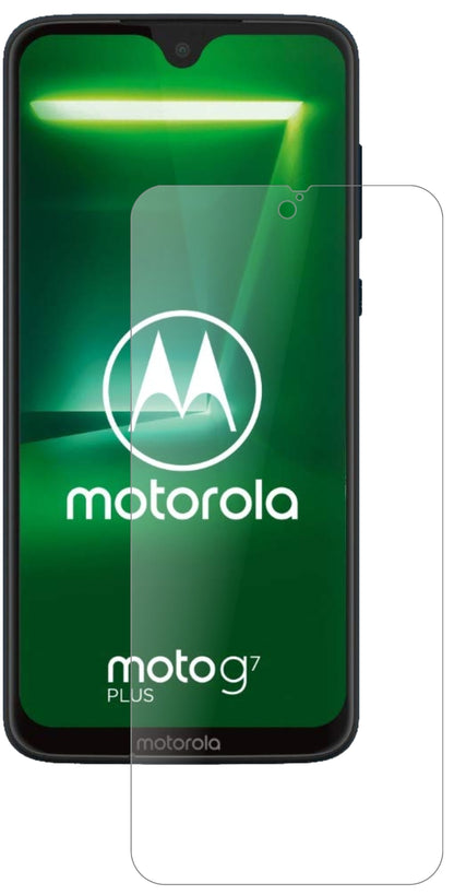 MotorolaMoto G7 Plus mit aufgebrachter dipos Panzerfolie, die lästige Fingerabdrücke minimiert