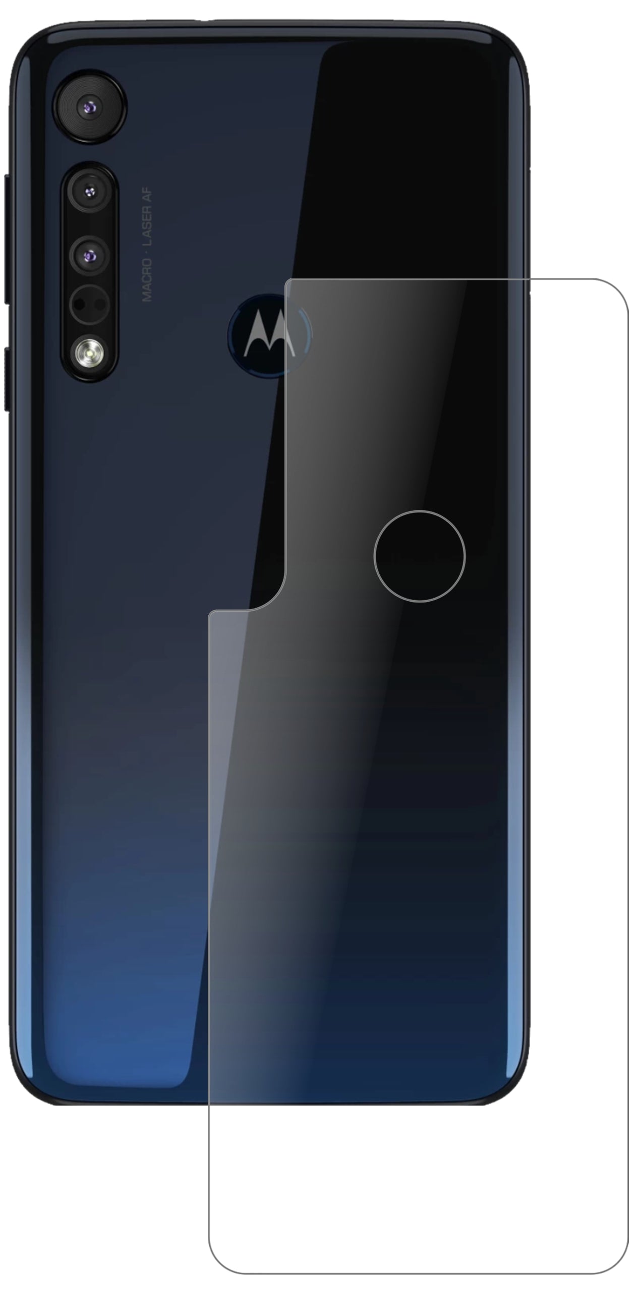 MotorolaOne Macro Rückseite mit aufgebrachter dipos Panzerfolie, die lästige Fingerabdrücke minimiert