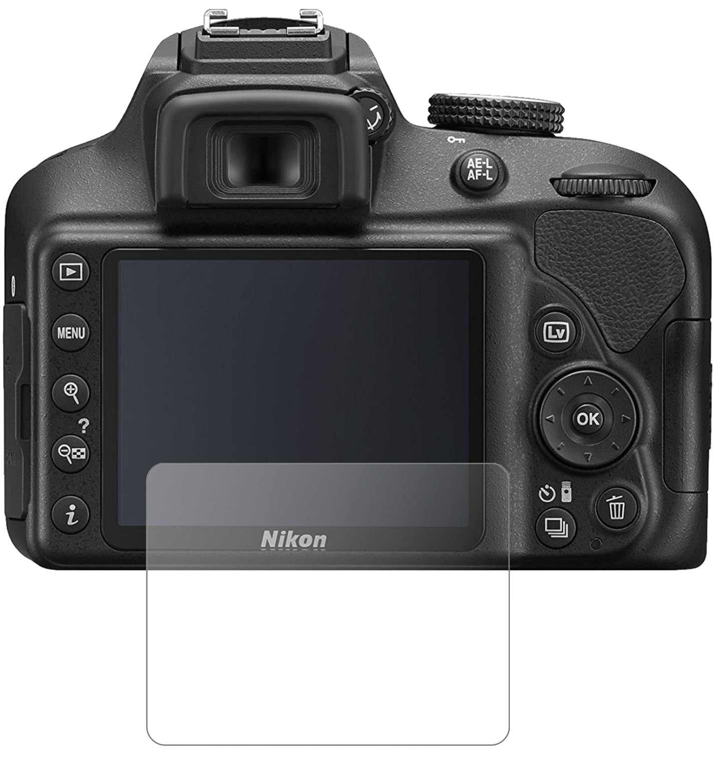 Nikon3500 mit aufgebrachter dipos Panzerfolie, die lästige Fingerabdrücke minimiert