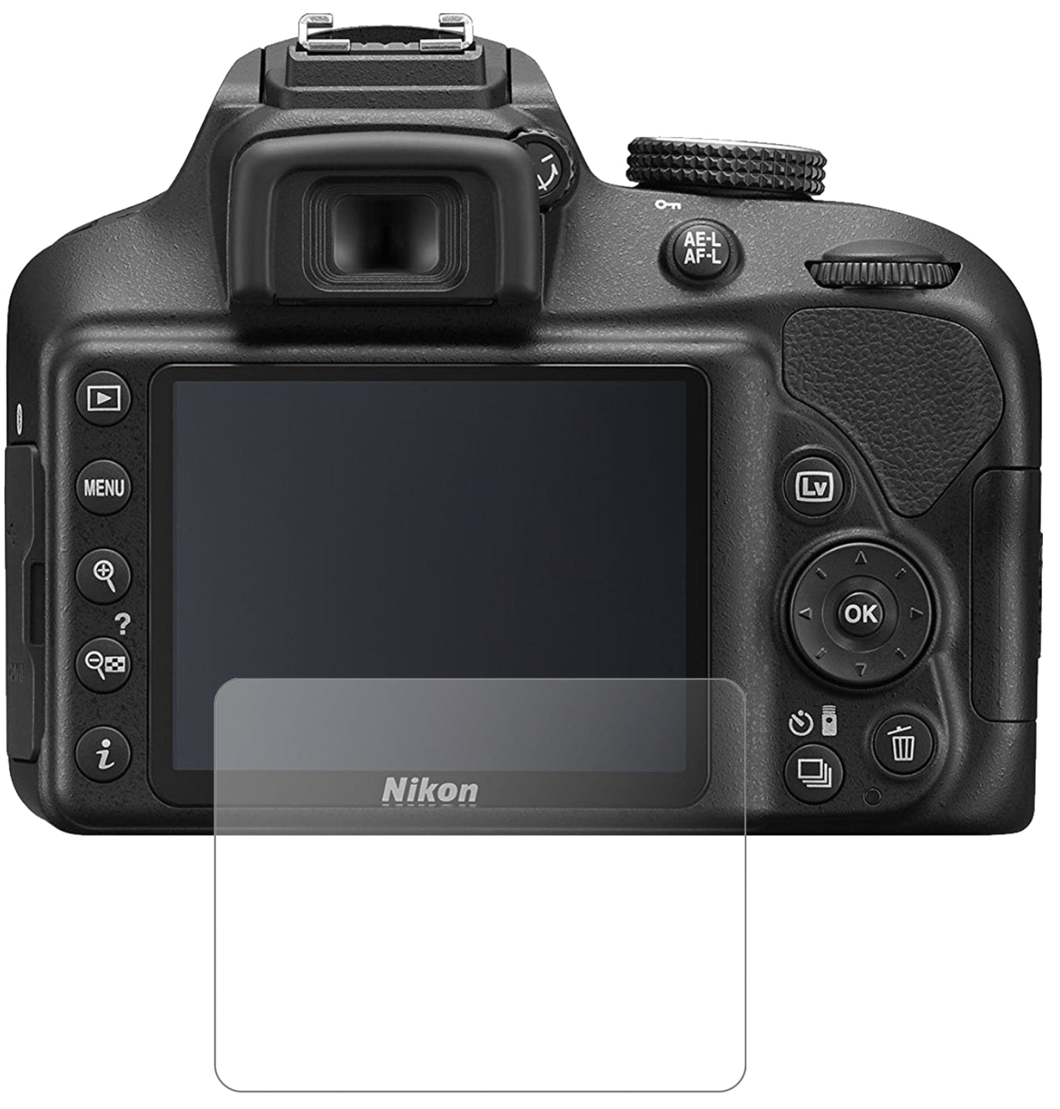 Nikon3500 mit aufgebrachter dipos Panzerfolie, die lästige Fingerabdrücke minimiert