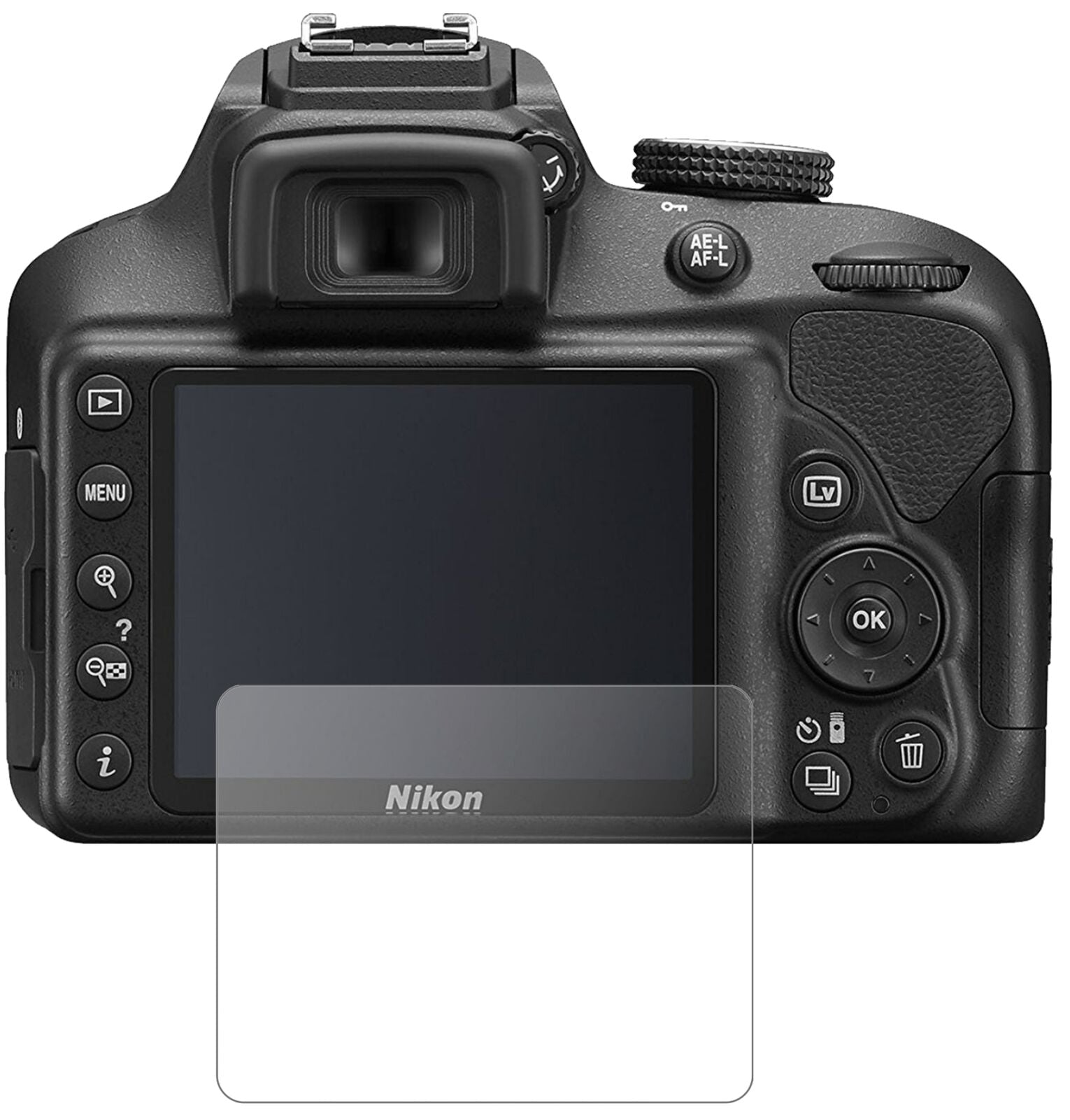 Nikon3400 mit aufgebrachter dipos Panzerfolie, die lästige Fingerabdrücke minimiert
