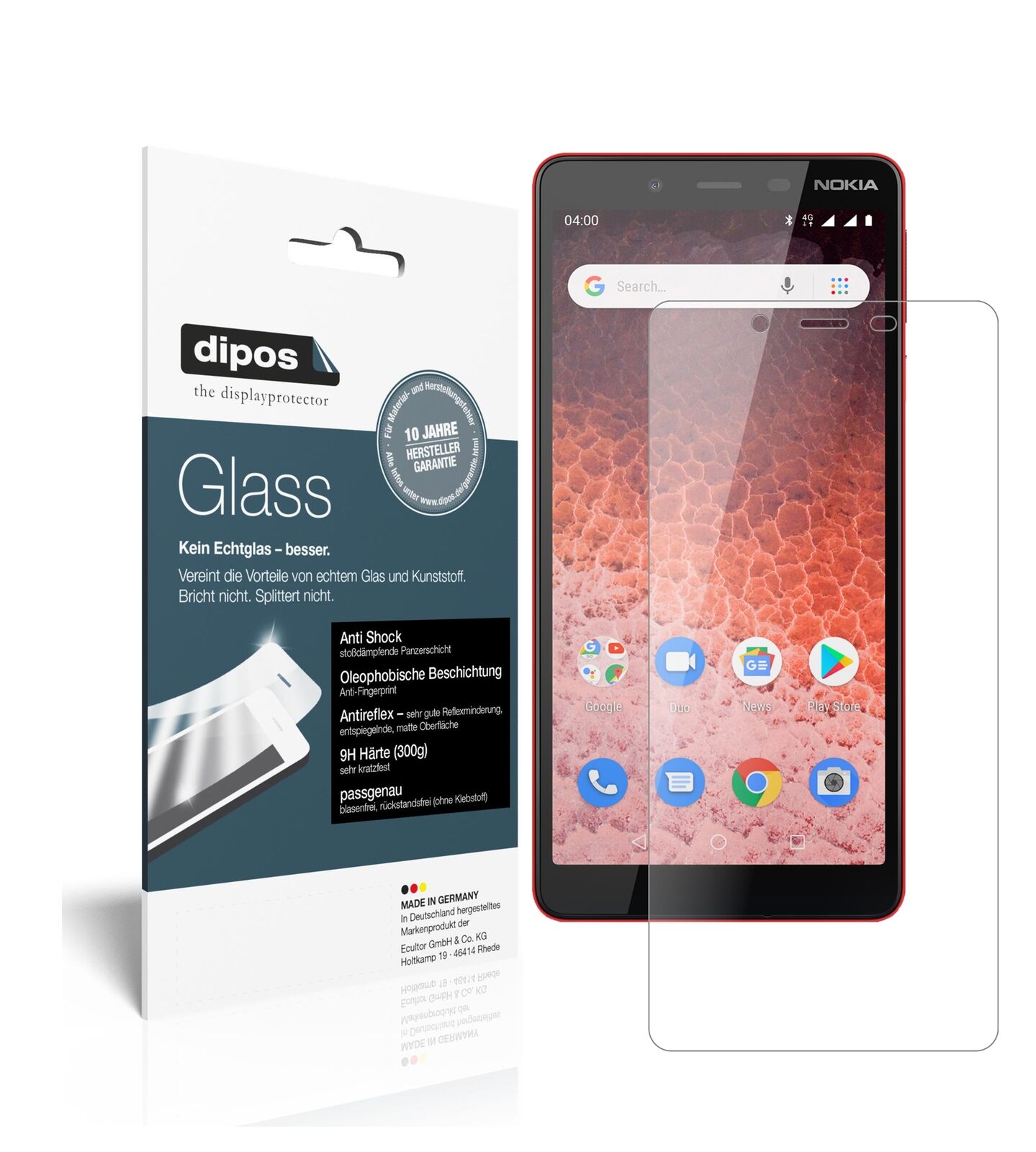 Nokia1 Plus mit aufgebrachter dipos Panzerfolie, die lästige Fingerabdrücke minimiert