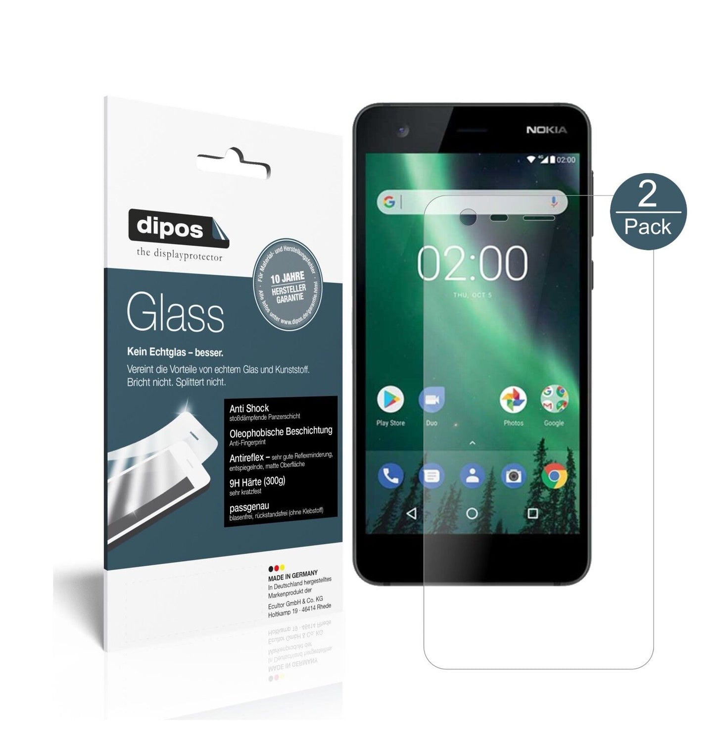 Nokia2 mit aufgebrachter dipos Panzerfolie, die lästige Fingerabdrücke minimiert