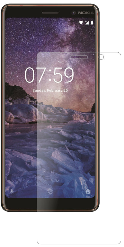 Nokia7 Plus mit aufgebrachter dipos Panzerfolie, die lästige Fingerabdrücke minimiert