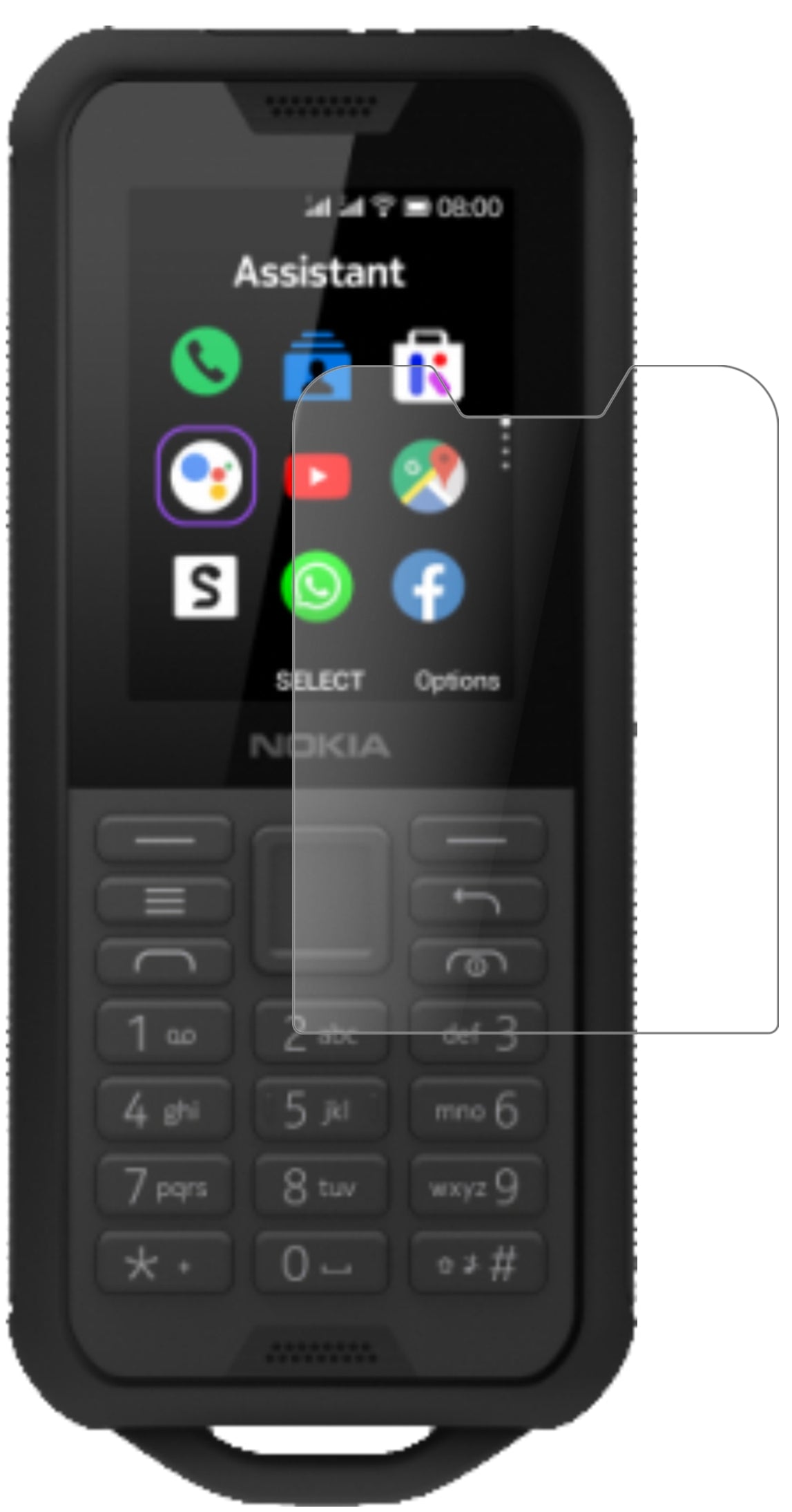 Nokia800 Tough mit aufgebrachter dipos Panzerfolie, die lästige Fingerabdrücke minimiert