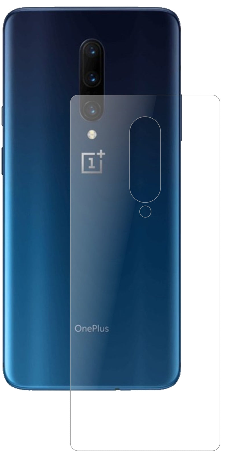 OnePlus7 Pro Rückseite mit aufgebrachter dipos Panzerfolie, die lästige Fingerabdrücke minimiert