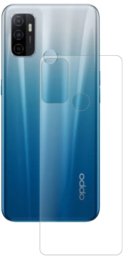 OppoA53 (2020) Rückseite mit aufgebrachter dipos Panzerfolie, die lästige Fingerabdrücke minimiert
