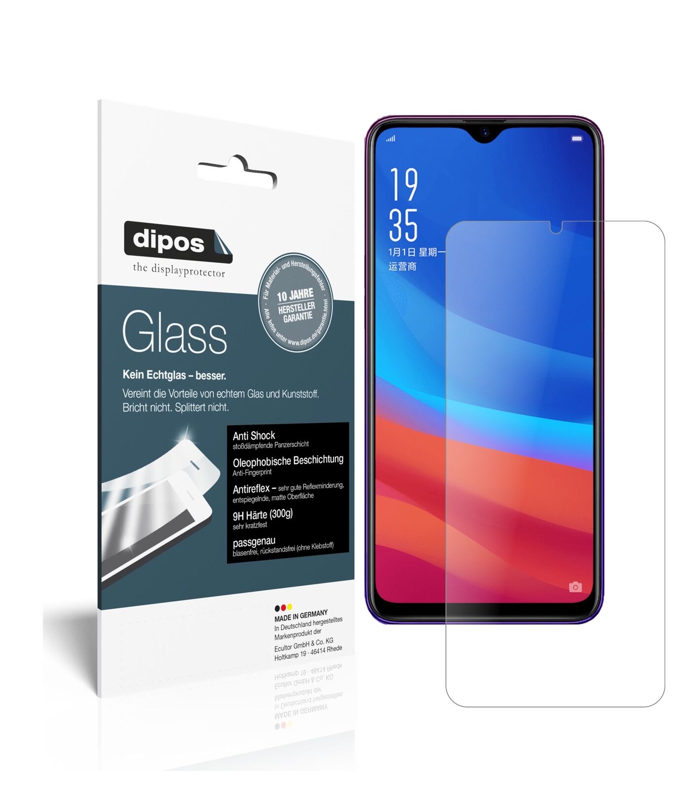 OppoA7x mit aufgebrachter dipos Panzerfolie, die lästige Fingerabdrücke minimiert