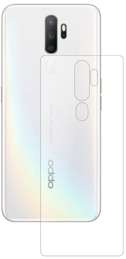 OppoA5 (2020) Rückseite mit aufgebrachter dipos Panzerfolie, die lästige Fingerabdrücke minimiert