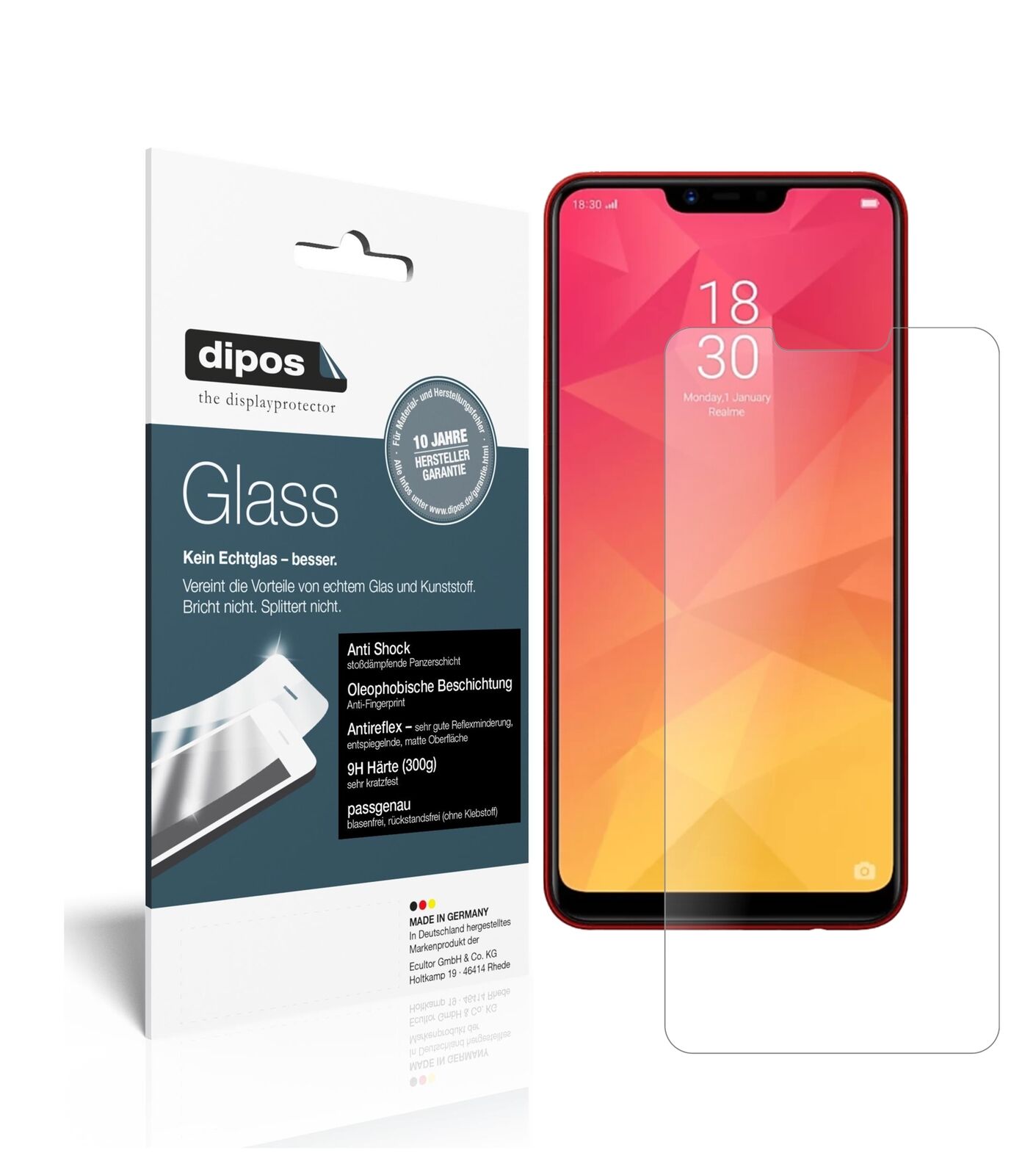 OppoRealme 2 mit aufgebrachter dipos Panzerfolie, die lästige Fingerabdrücke minimiert