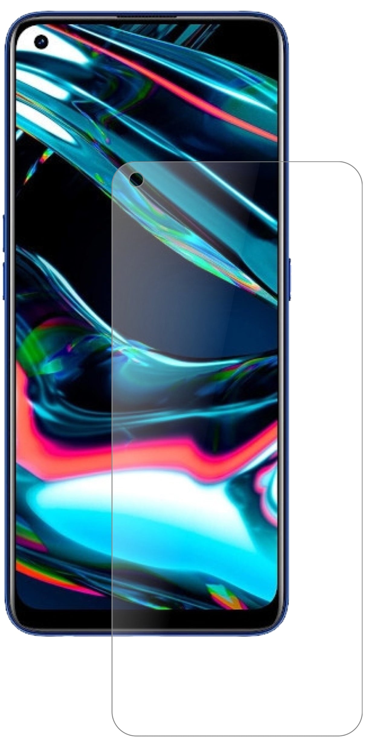 OppoRealme 7 Pro mit aufgebrachter dipos Panzerfolie, die lästige Fingerabdrücke minimiert