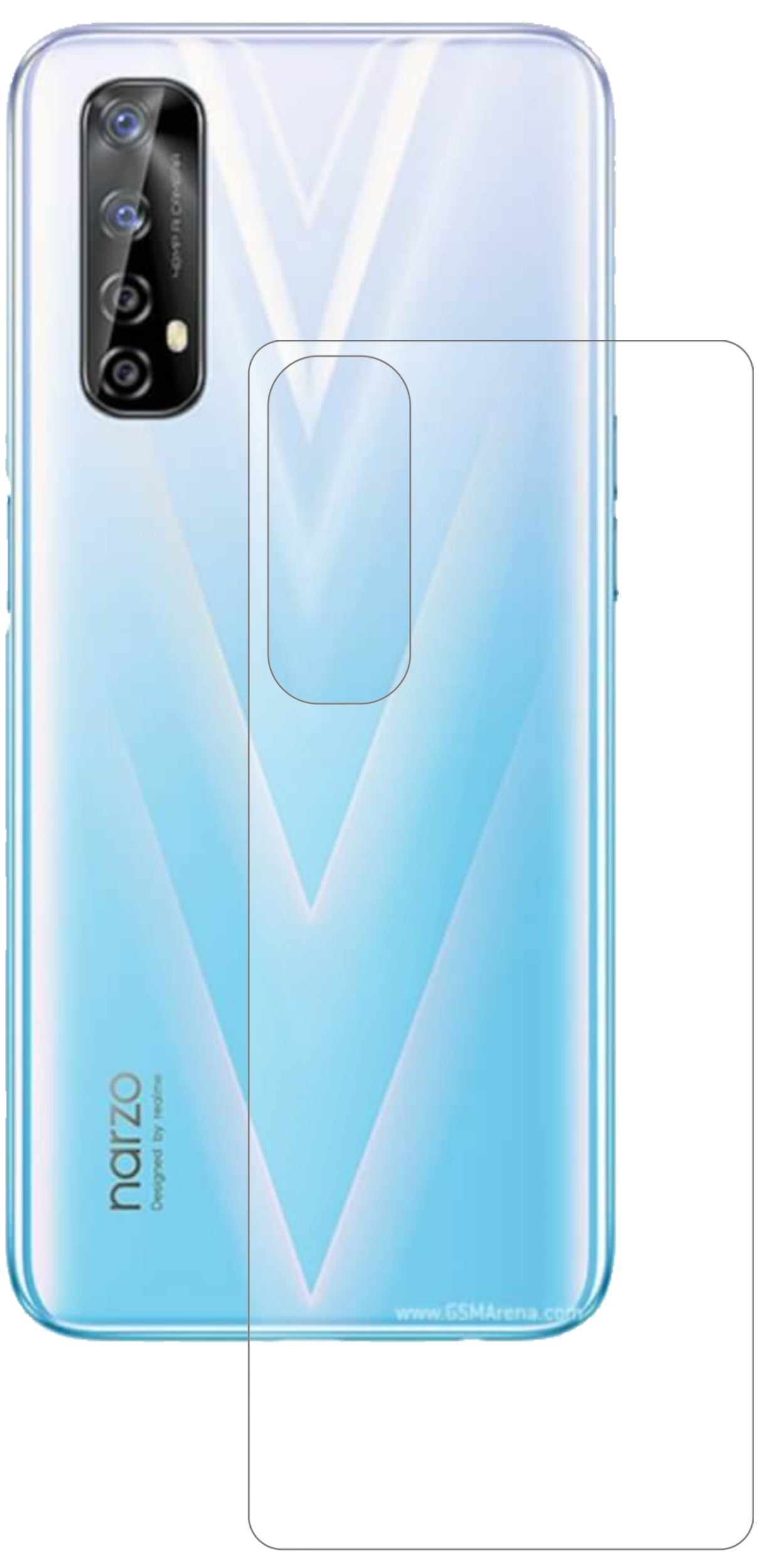 OppoRealme Narzo 20 Pro Rückseite mit aufgebrachter dipos Panzerfolie, die lästige Fingerabdrücke minimiert