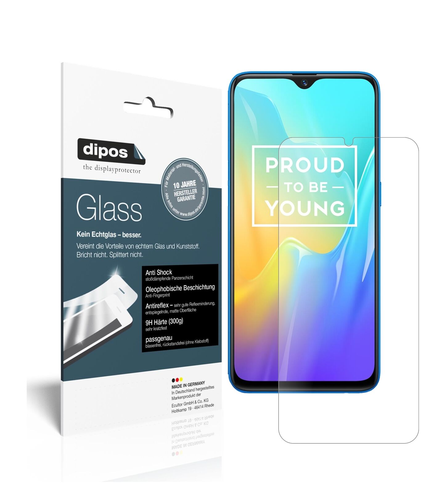 OppoRealme U1 mit aufgebrachter dipos Panzerfolie, die lästige Fingerabdrücke minimiert