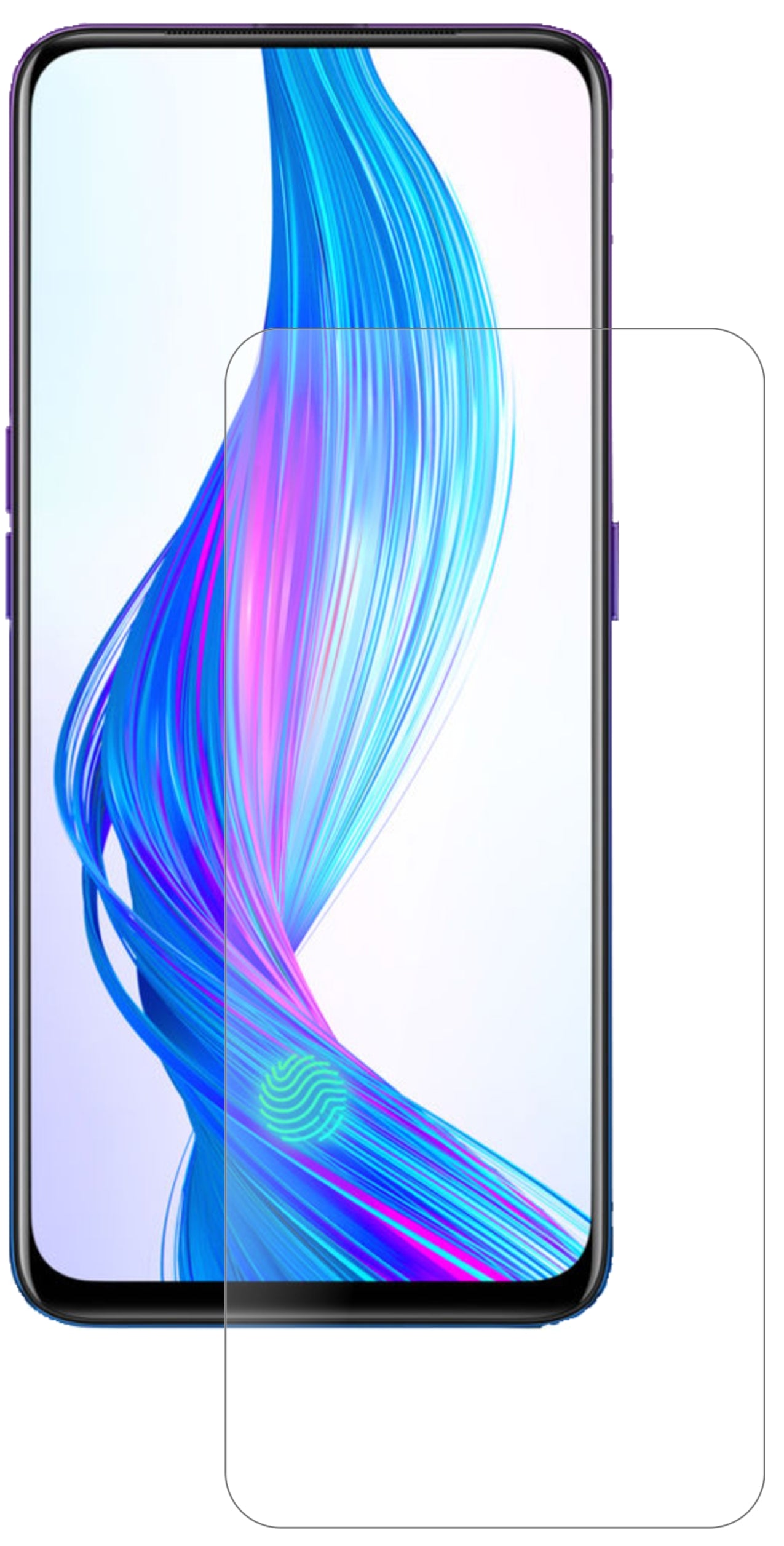 OppoRealme X Master Edition mit aufgebrachter dipos Panzerfolie, die lästige Fingerabdrücke minimiert