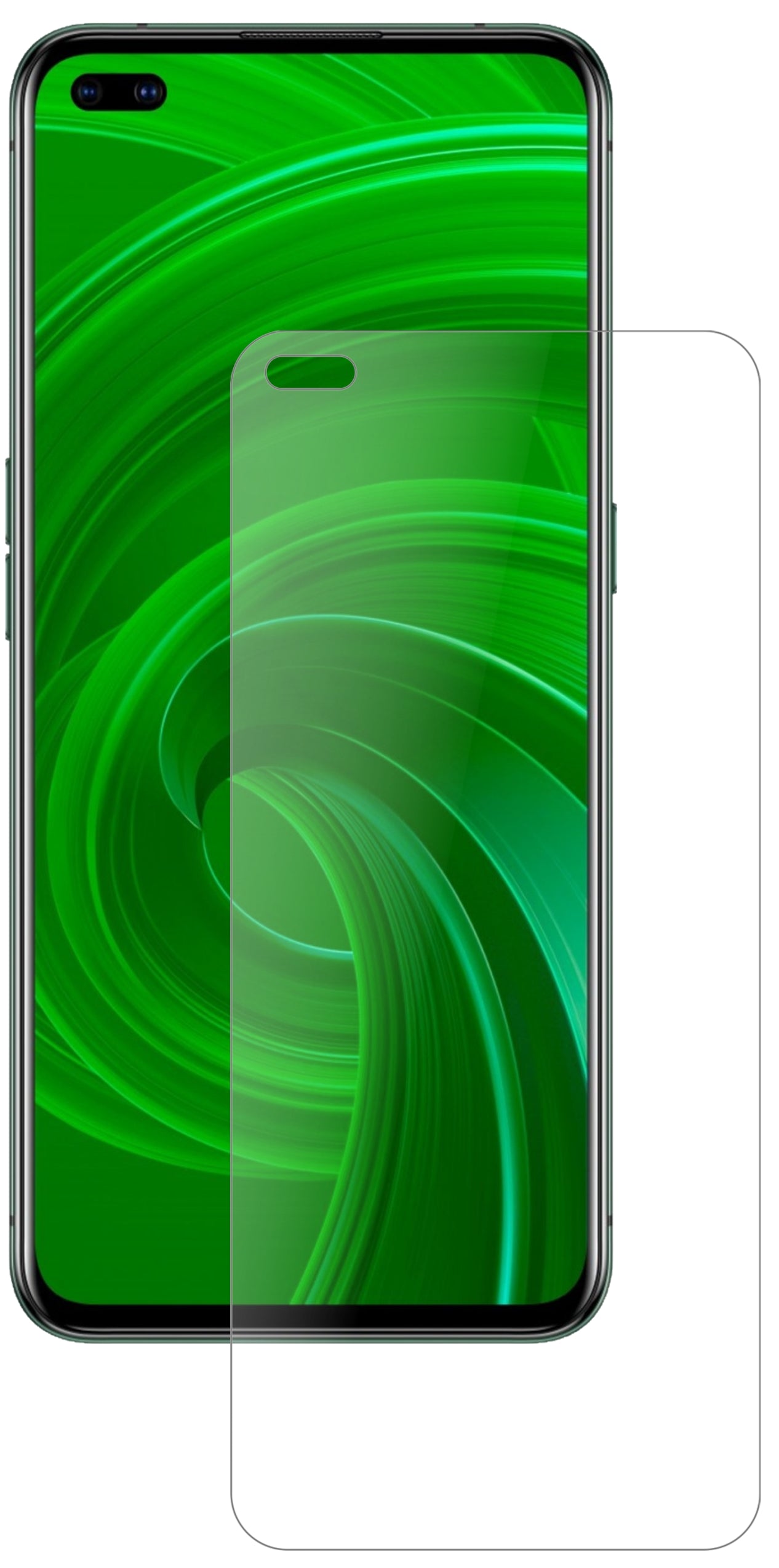 OppoRealme X50 mit aufgebrachter dipos Panzerfolie, die lästige Fingerabdrücke minimiert