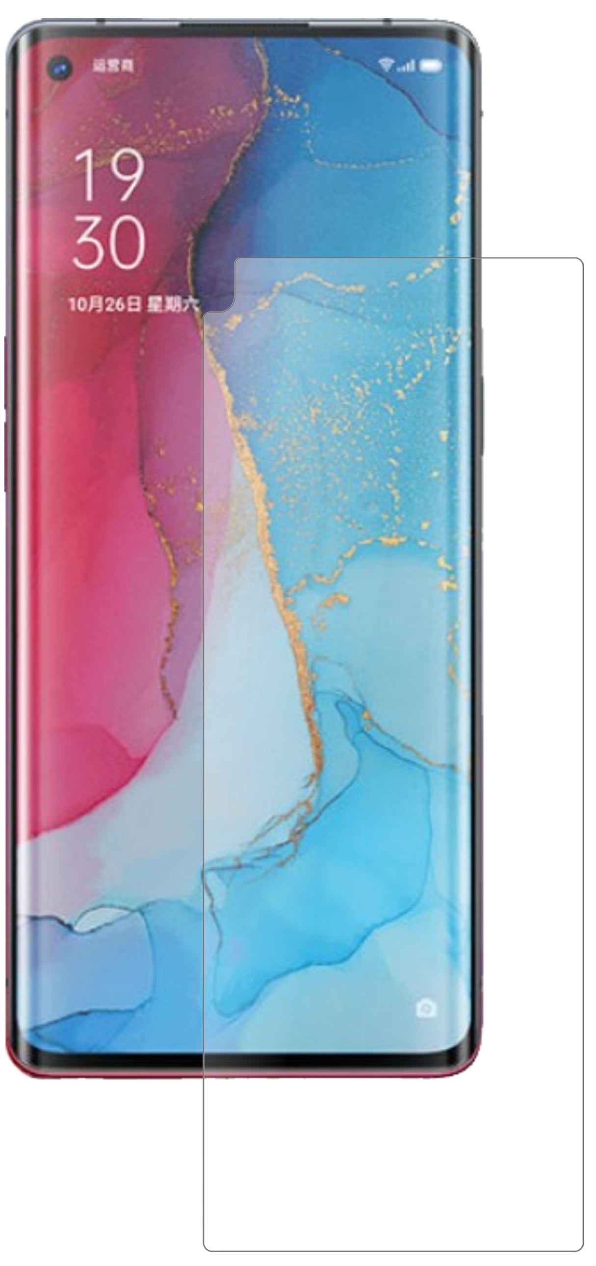 OppoReno3 Pro mit aufgebrachter dipos Panzerfolie, die lästige Fingerabdrücke minimiert