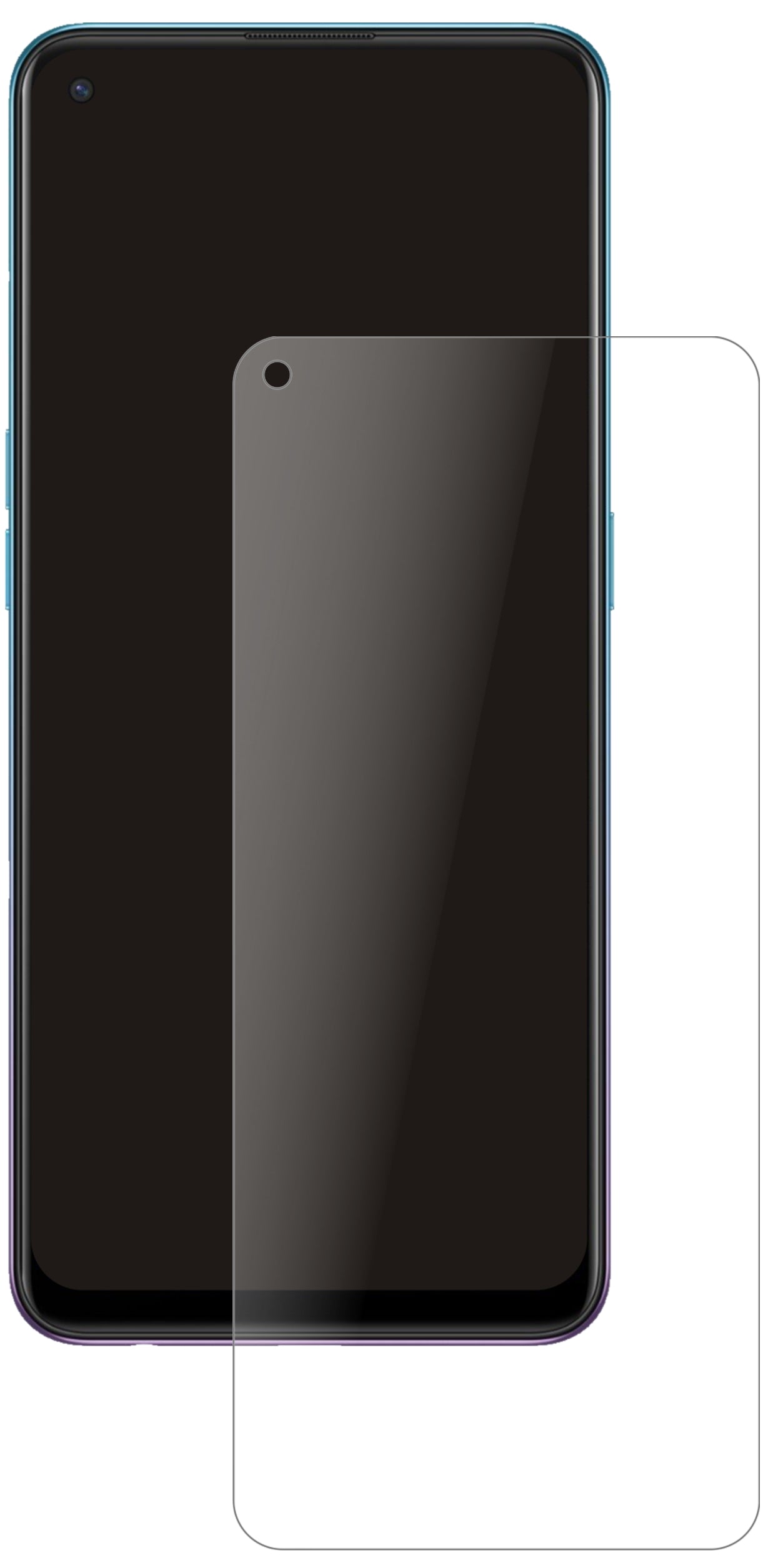 OppoReno5 5G mit aufgebrachter dipos Panzerfolie, die lästige Fingerabdrücke minimiert