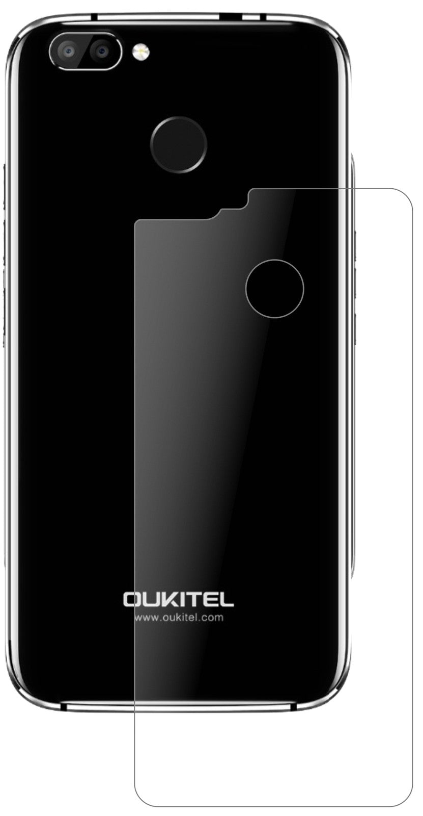 OukitelU22 Rückseite mit aufgebrachter dipos Panzerfolie, die lästige Fingerabdrücke minimiert