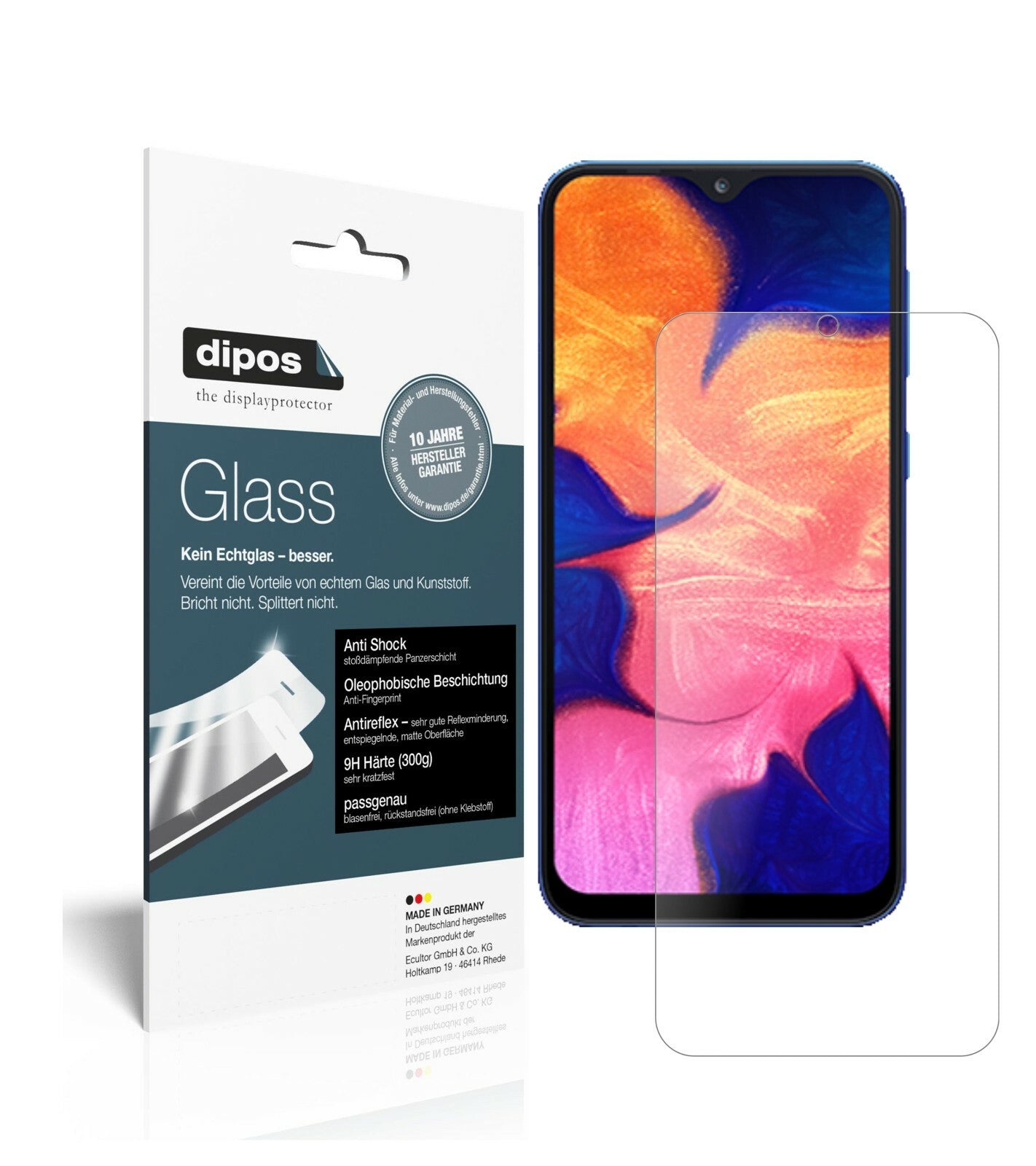 SamsungGalaxy A10 mit aufgebrachter dipos Panzerfolie, die lästige Fingerabdrücke minimiert