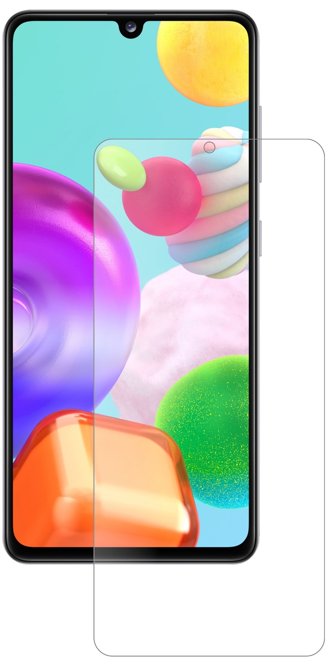 SamsungGalaxy A41 mit aufgebrachter dipos Panzerfolie, die lästige Fingerabdrücke minimiert