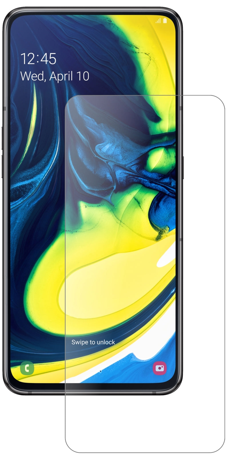 SamsungGalaxy A80 mit aufgebrachter dipos Panzerfolie, die lästige Fingerabdrücke minimiert
