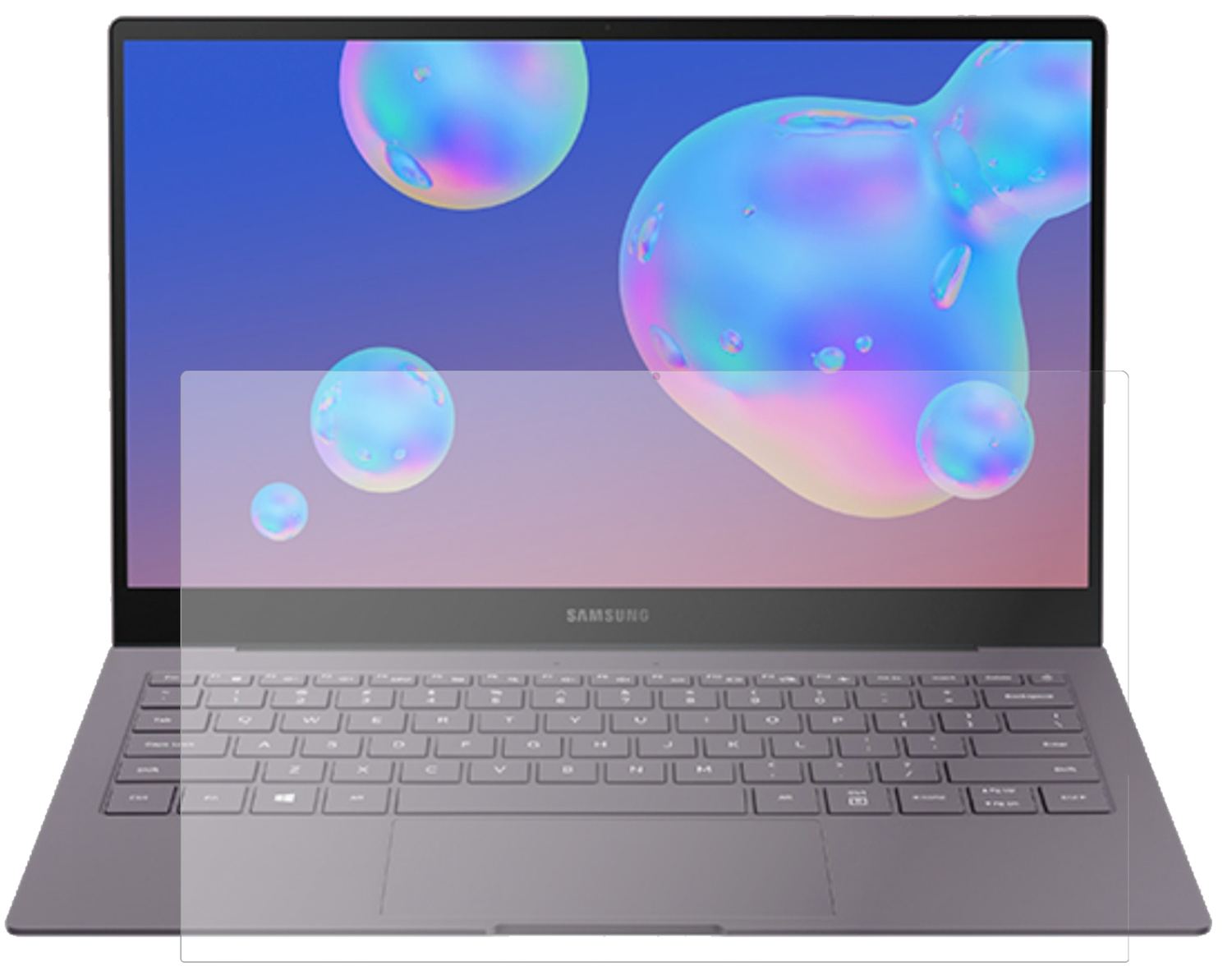 SamsungGalaxy Book S mit aufgebrachter dipos Panzerfolie, die lästige Fingerabdrücke minimiert