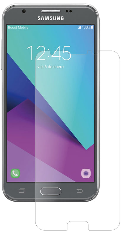 SamsungGalaxy J3 2017 mit aufgebrachter dipos Panzerfolie, die lästige Fingerabdrücke minimiert