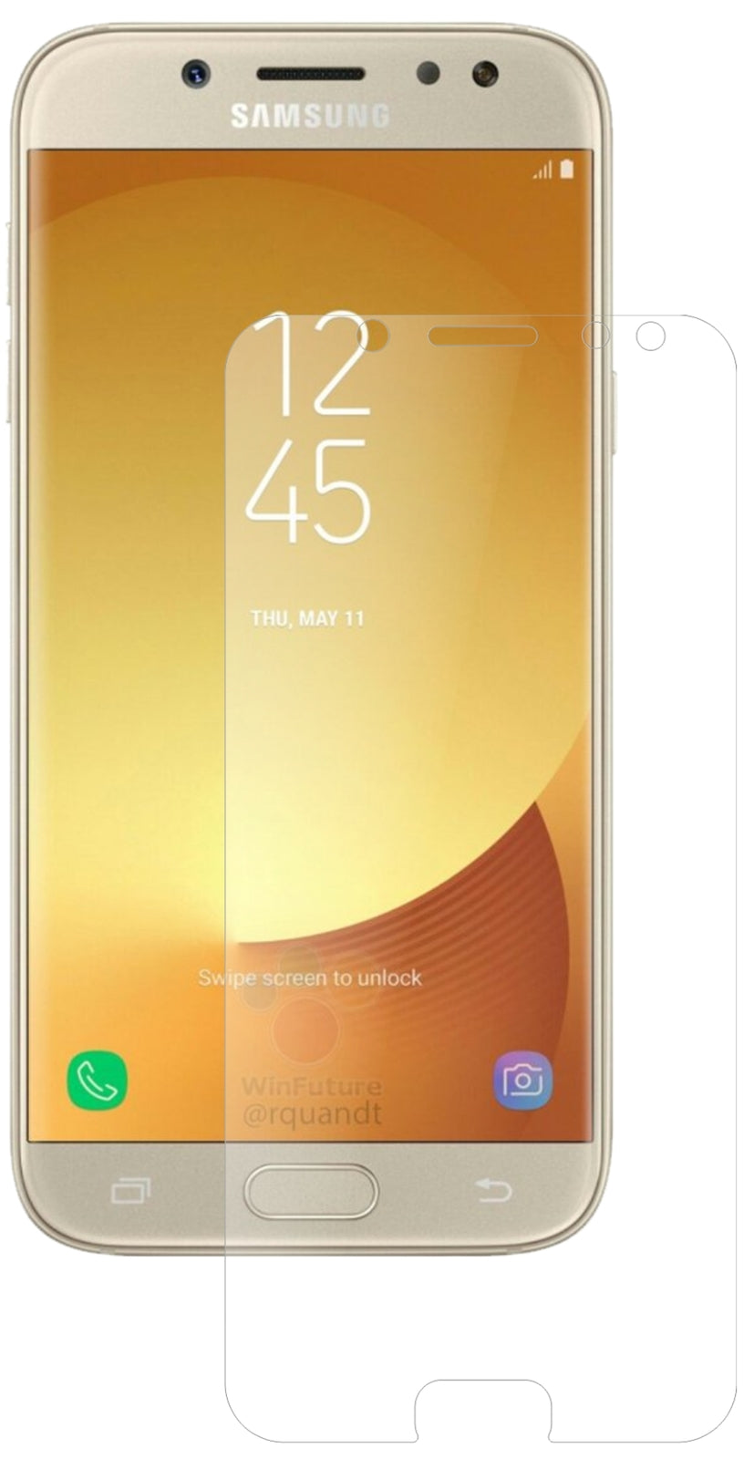 SamsungGalaxy J5 Pro (2017) mit aufgebrachter dipos Panzerfolie, die lästige Fingerabdrücke minimiert