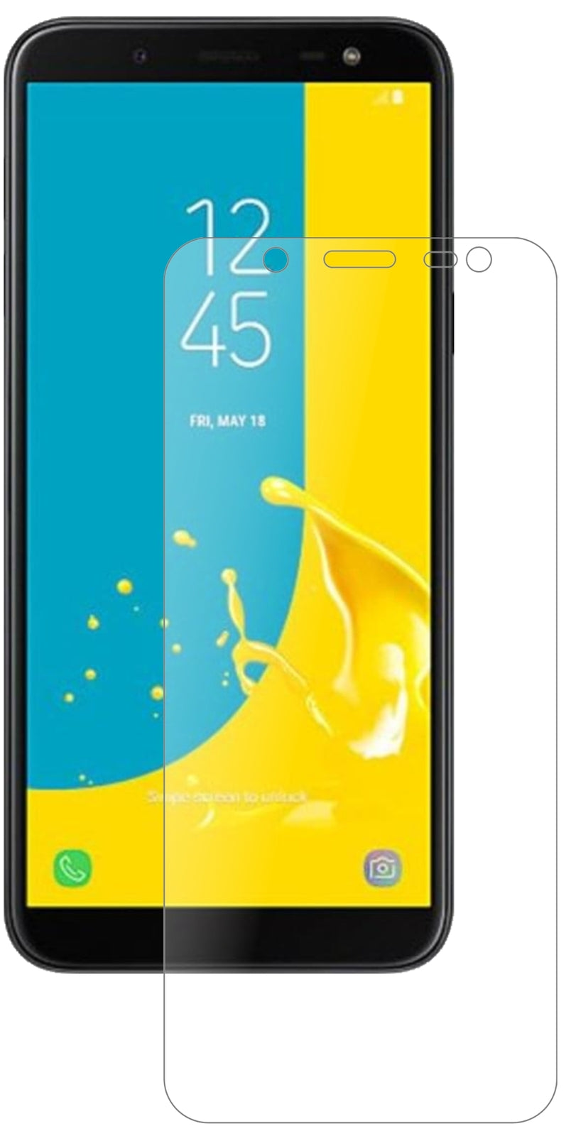 SamsungGalaxy J6 (2018) mit aufgebrachter dipos Panzerfolie, die lästige Fingerabdrücke minimiert