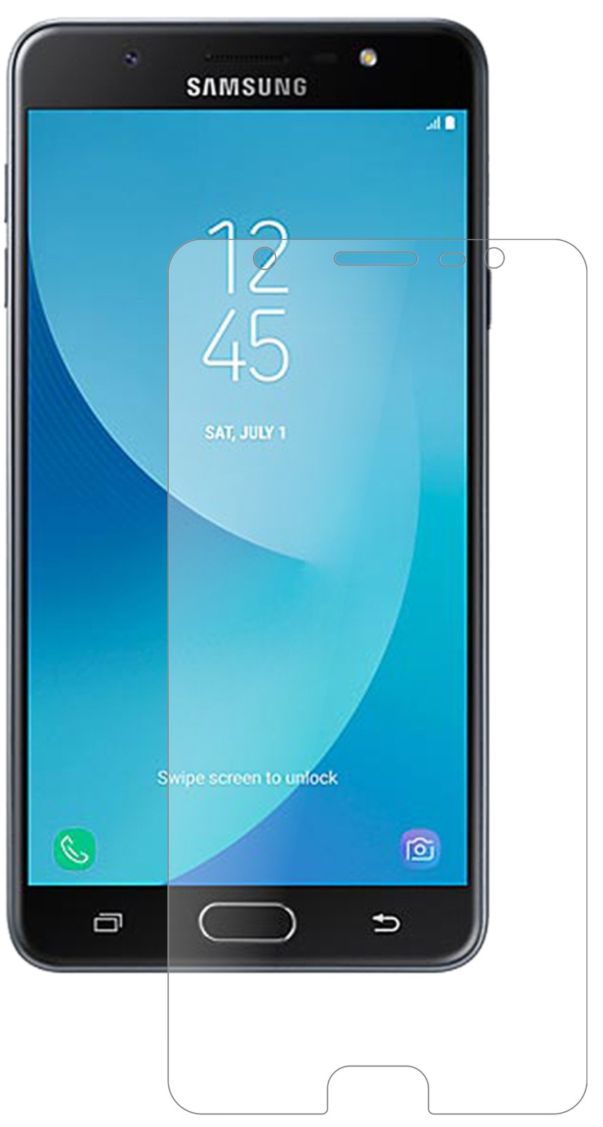 SamsungGalaxy J7 Max mit aufgebrachter dipos Panzerfolie, die lästige Fingerabdrücke minimiert