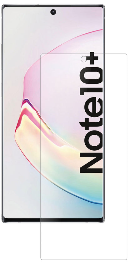 SamsungGalaxy Note 10 Plus 5G mit aufgebrachter dipos Panzerfolie, die lästige Fingerabdrücke minimiert