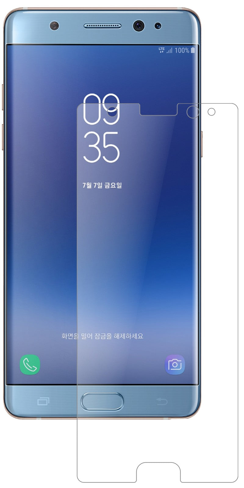 SamsungGalaxy Note FE mit aufgebrachter dipos Panzerfolie, die lästige Fingerabdrücke minimiert