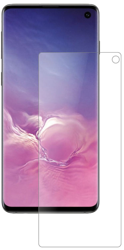 SamsungGalaxy S10 mit aufgebrachter dipos Panzerfolie, die lästige Fingerabdrücke minimiert