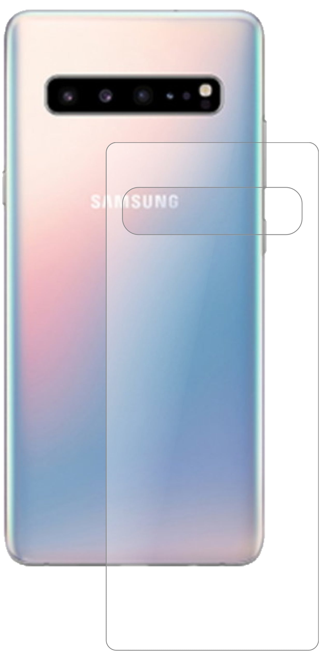 SamsungGalaxy S10 5G Rückseite mit aufgebrachter dipos Panzerfolie, die lästige Fingerabdrücke minimiert