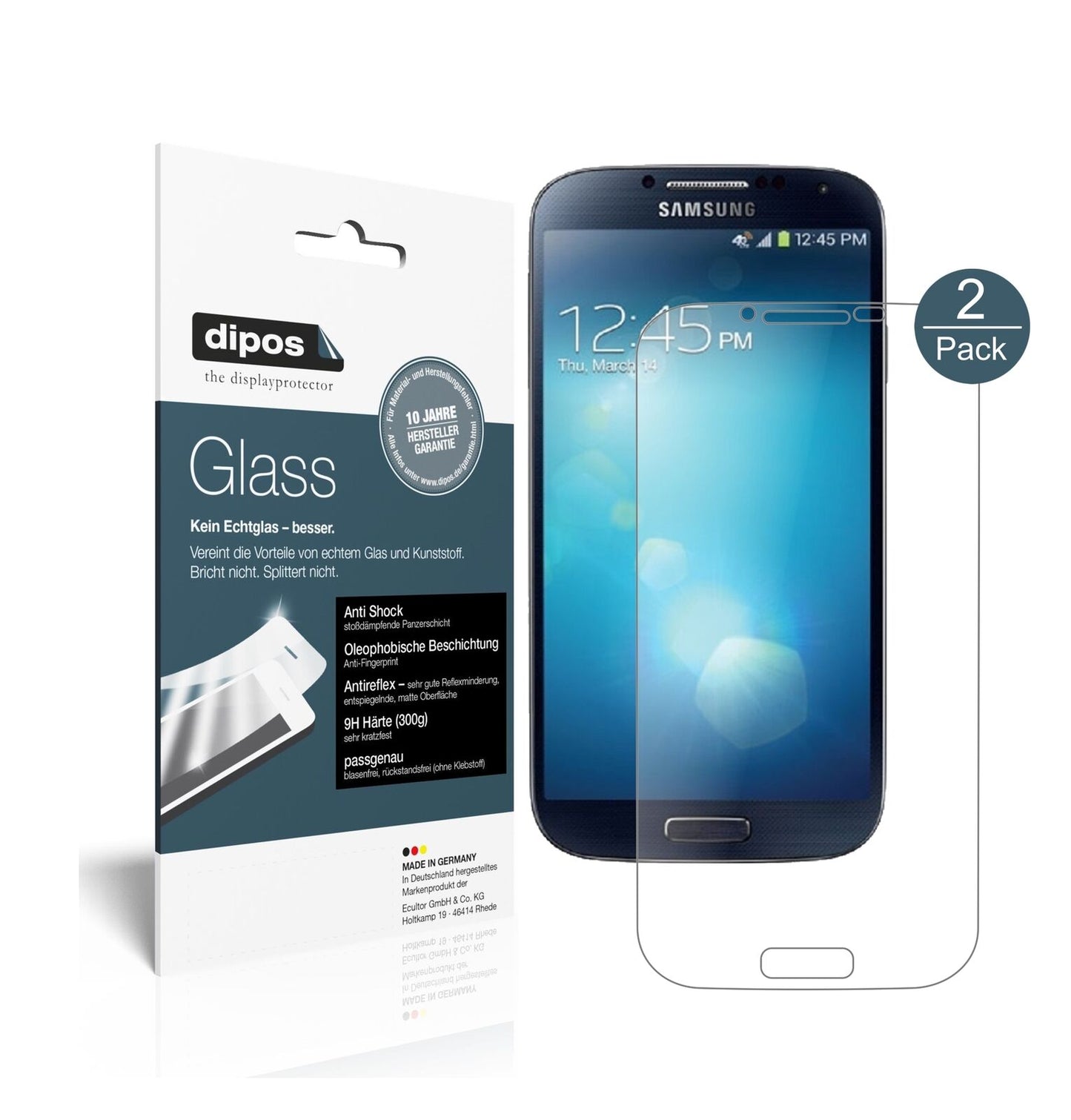 SamsungGalaxy S4 mit aufgebrachter dipos Panzerfolie, die lästige Fingerabdrücke minimiert