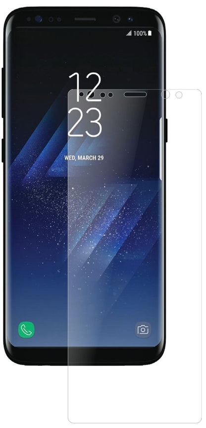 SamsungGalaxy S8 mit aufgebrachter dipos Panzerfolie, die lästige Fingerabdrücke minimiert