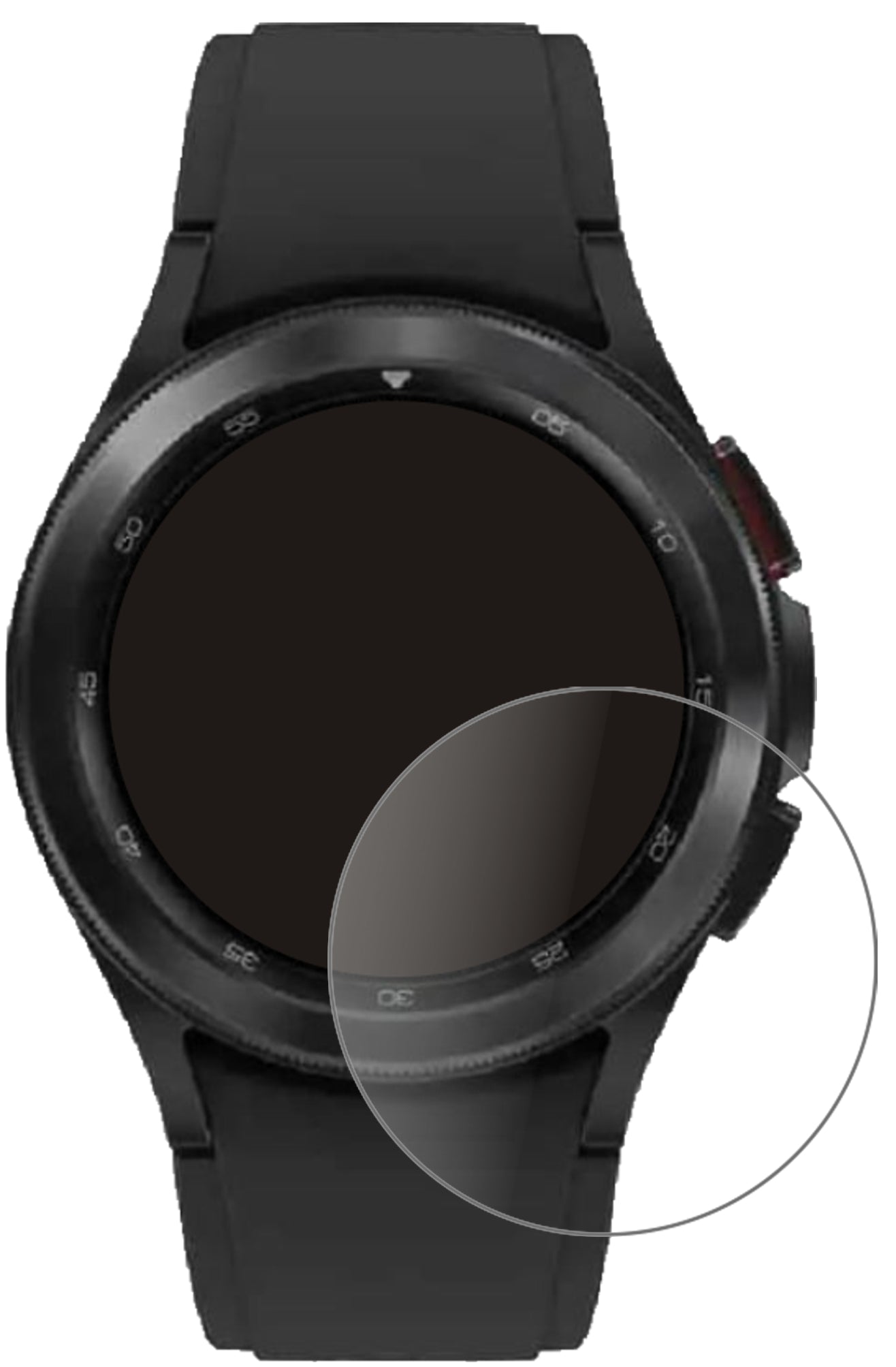 SamsungGalaxy Watch 4 Classic (42 mm) mit aufgebrachter dipos Panzerfolie, die lästige Fingerabdrücke minimiert