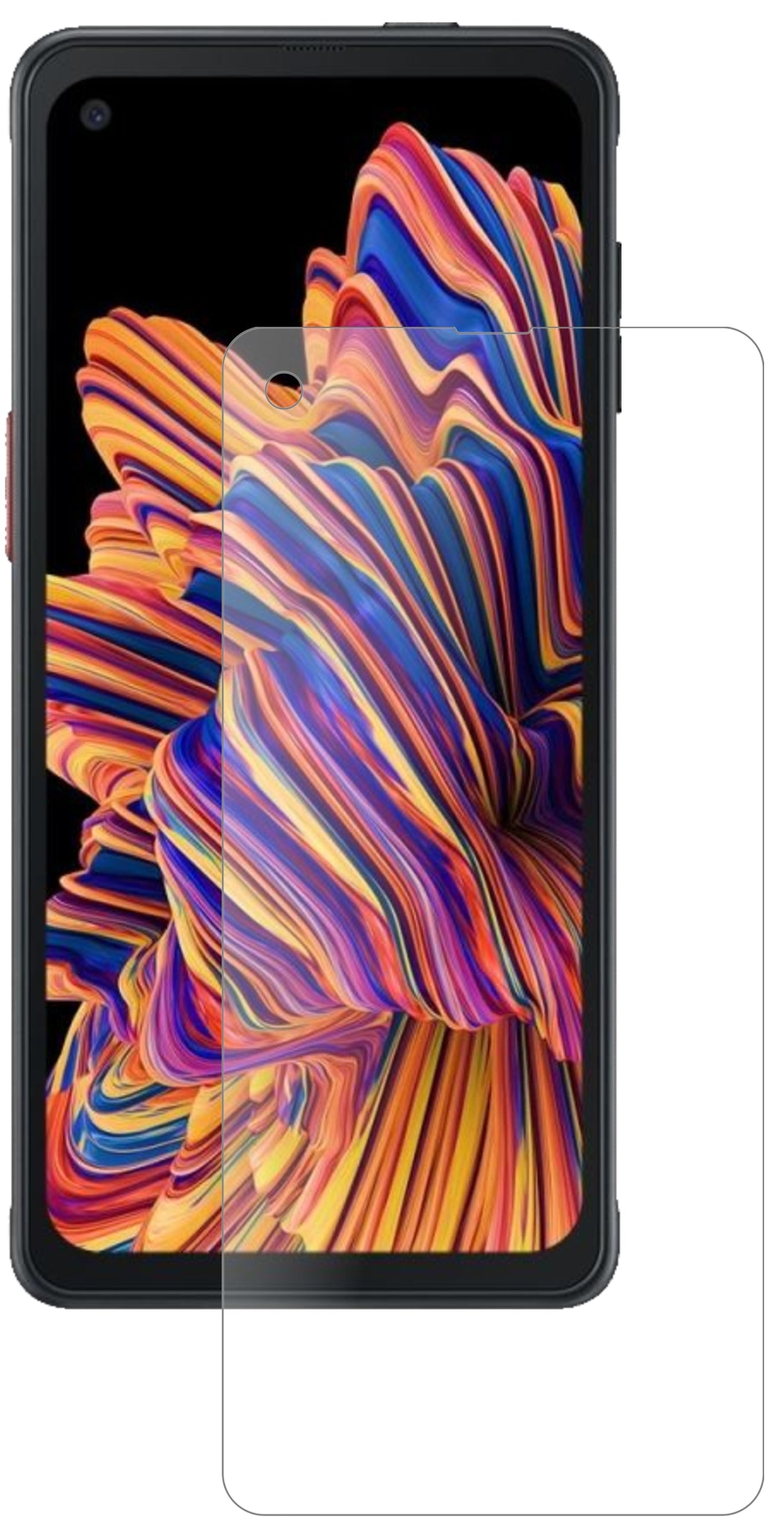 SamsungGalaxy XCover Pro mit aufgebrachter dipos Panzerfolie, die lästige Fingerabdrücke minimiert