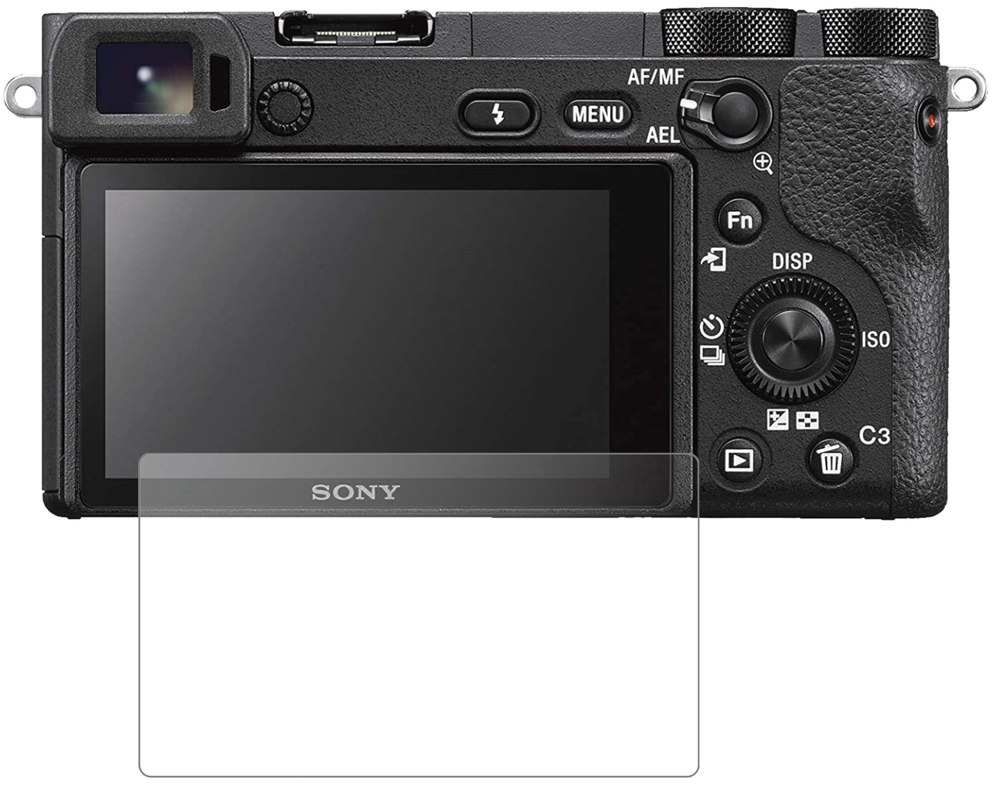 SonyAlpha 6600 mit aufgebrachter dipos Panzerfolie, die lästige Fingerabdrücke minimiert