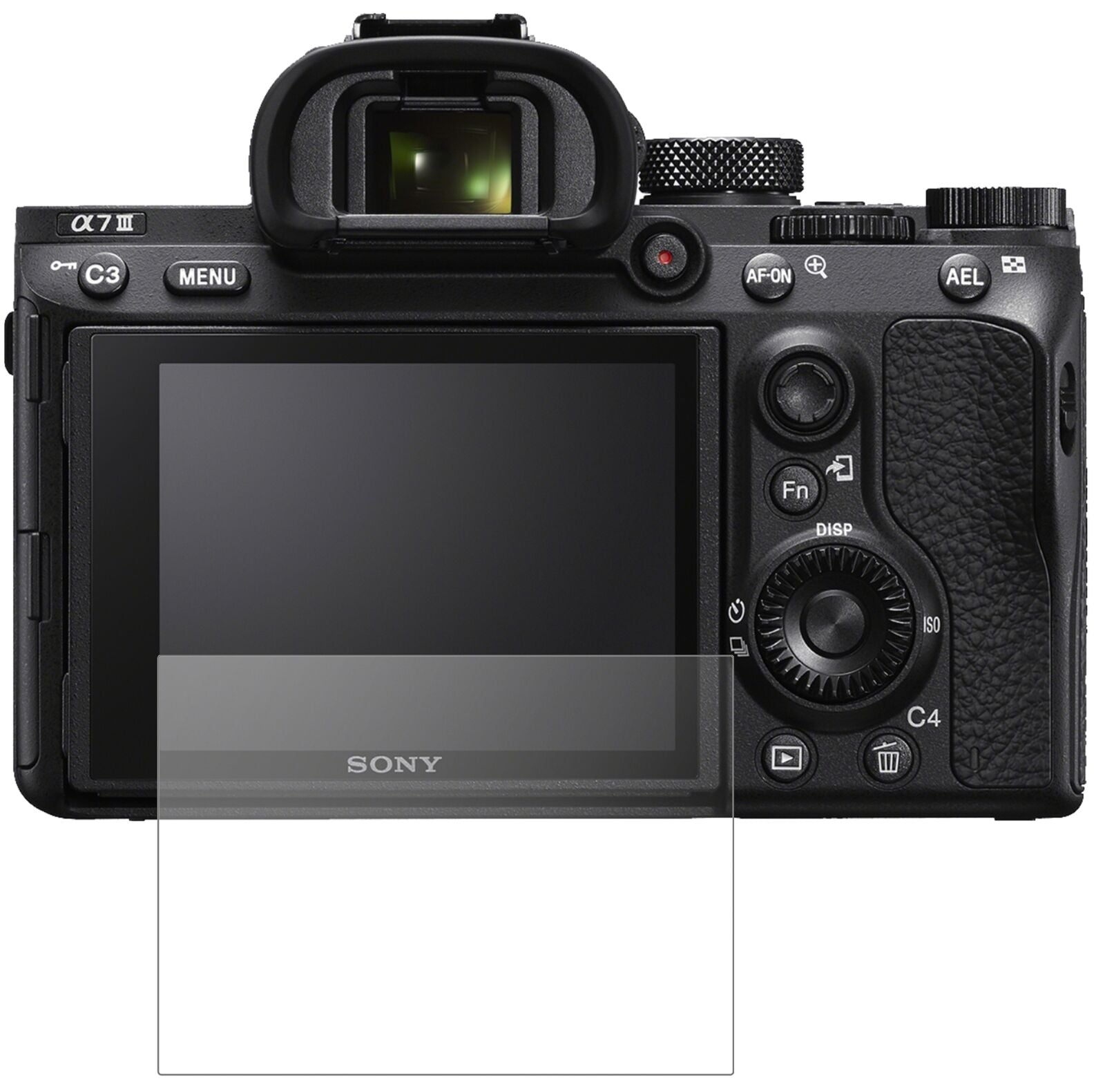 SonyAlpha 7C mit aufgebrachter dipos Panzerfolie, die lästige Fingerabdrücke minimiert